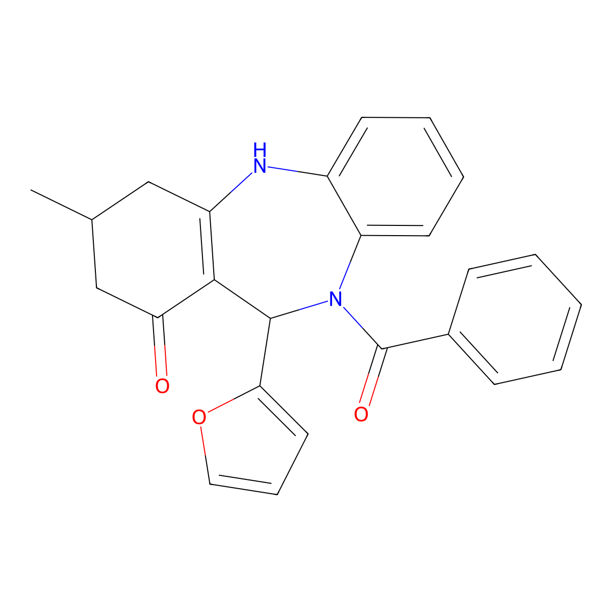 11-(furan-2-yl)-3-methyl-10-(phenylcarbonyl)-2,3,4,5,10,11-hexahydro-1H-dibenzo[b,e][1,4]diazepin-1-one molecular structure, CAS 774560-99-5