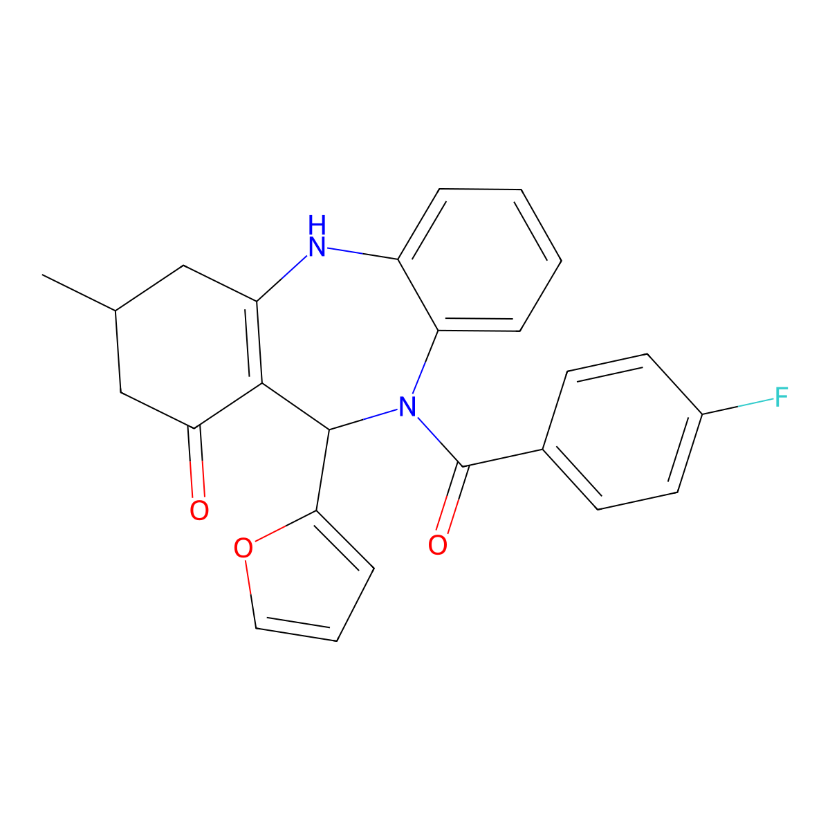 10-(4-fluorobenzoyl)-11-(2-furyl)-3-methyl-2,3,4,5,10,11-hexahydro-1H-dibenzo[b,e][1,4]diazepin-1-one molecular structure, CAS 774561-01-2
