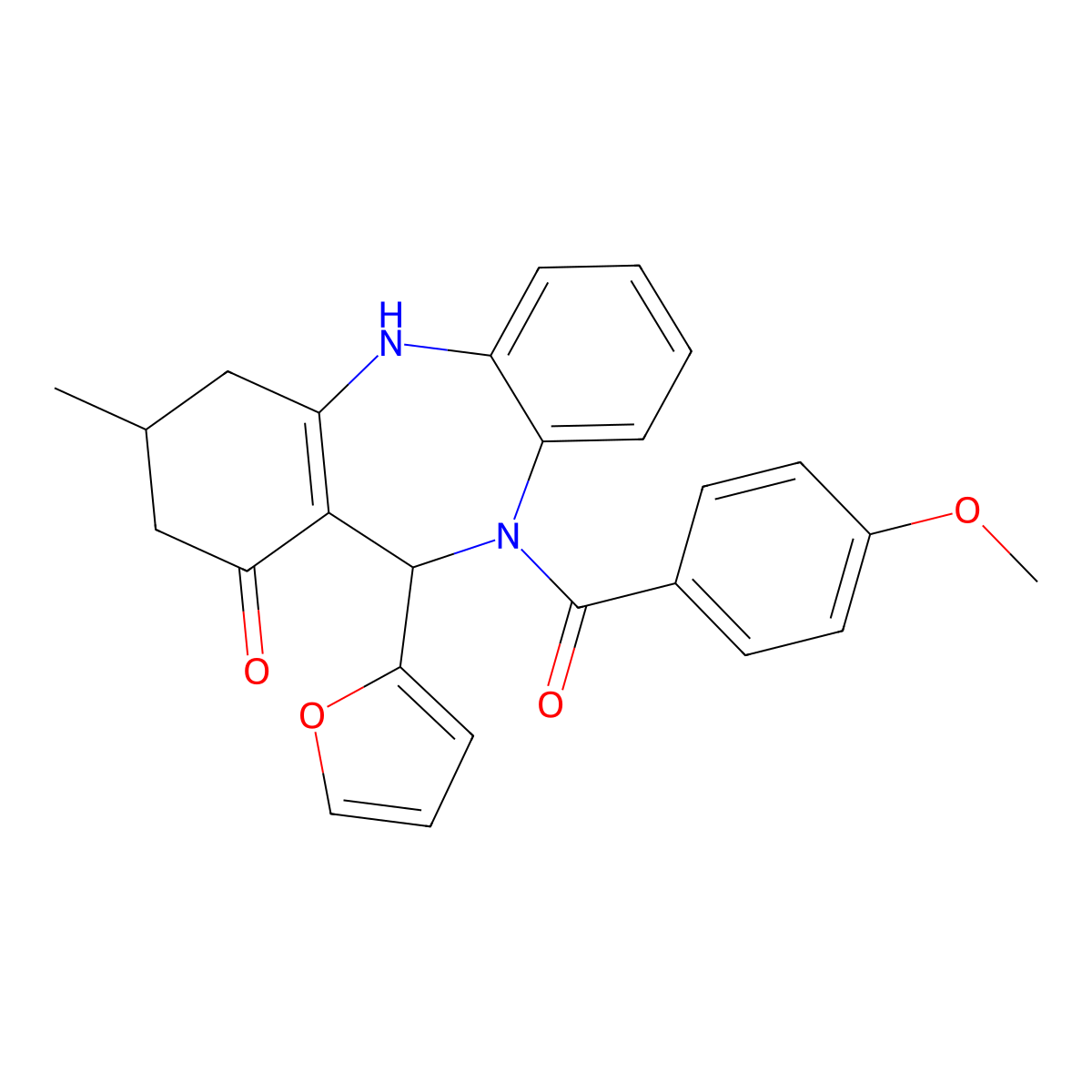 11-(furan-2-yl)-10-[(4-methoxyphenyl)carbonyl]-3-methyl-2,3,4,5,10,11-hexahydro-1H-dibenzo[b,e][1,4]diazepin-1-one molecular structure, CAS 774561-02-3