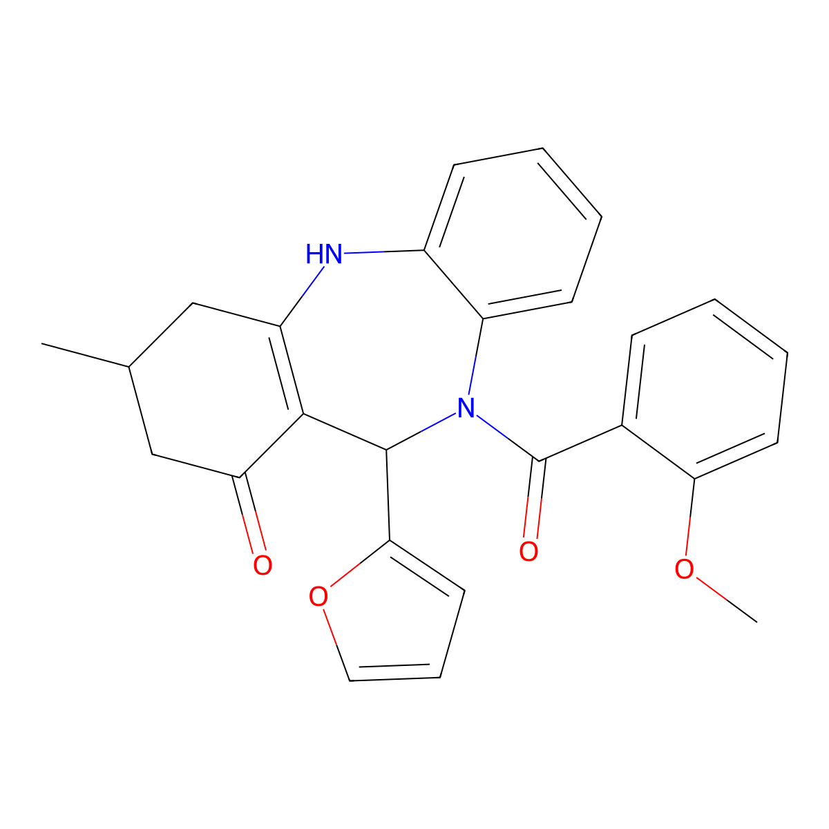 11-(furan-2-yl)-10-[(2-methoxyphenyl)carbonyl]-3-methyl-2,3,4,5,10,11-hexahydro-1H-dibenzo[b,e][1,4]diazepin-1-one molecular structure, CAS 774561-03-4