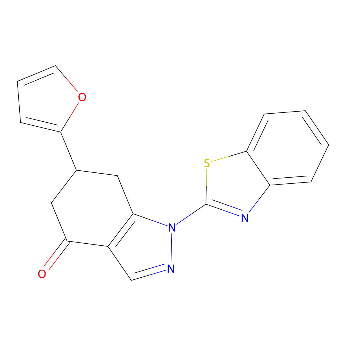 1-Benzothiazol-2-yl-6-furan-2-yl-1,5,6,7-tetrahydro-indazol-4-one molecular structure, CAS 774561-04-5