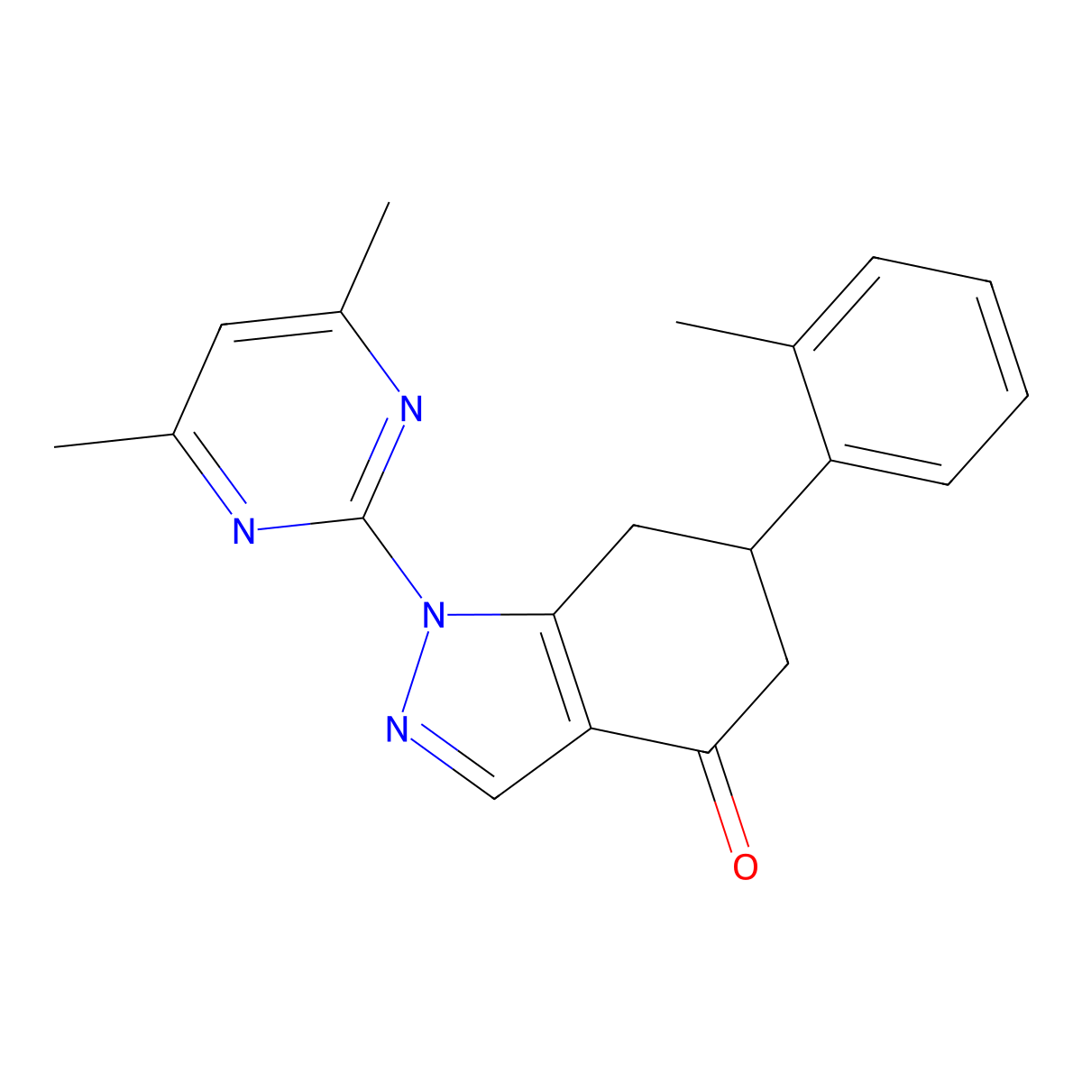 1-(4,6-dimethylpyrimidin-2-yl)-6-(2-methylphenyl)-1,5,6,7-tetrahydro-4H-indazol-4-one molecular structure, CAS 774561-12-5