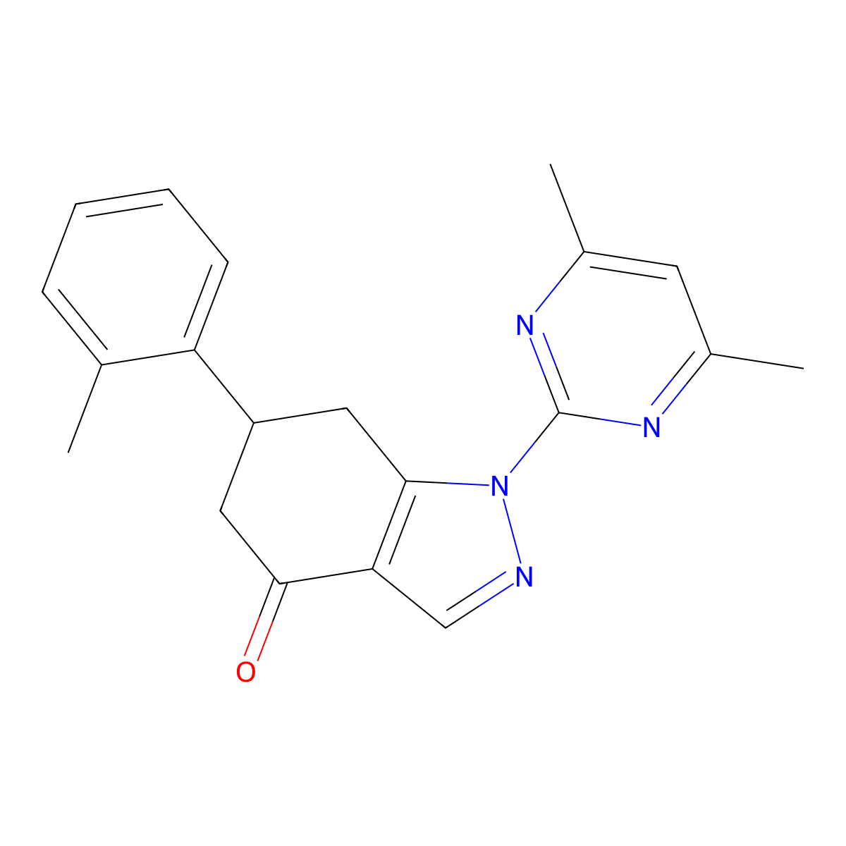 1-(4,6-dimethylpyrimidin-2-yl)-6-(2-methylphenyl)-1,5,6,7-tetrahydro-4H-indazol-4-one molecular structure, CAS 774561-12-5