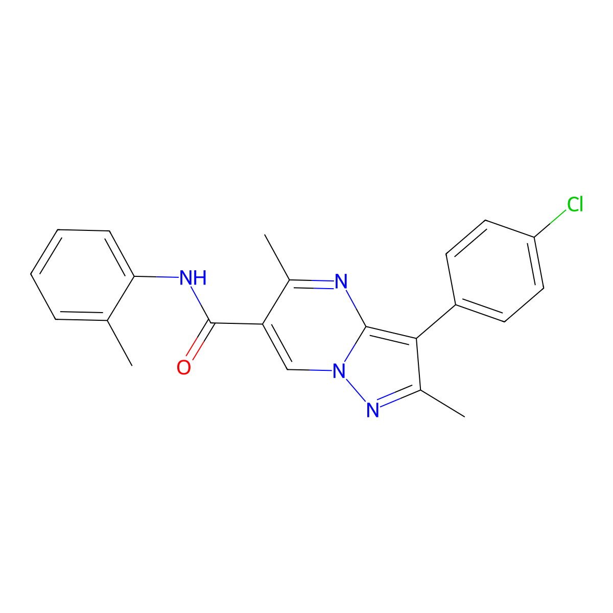 3-(4-chlorophenyl)-2,5-dimethyl-N-(2-methylphenyl)pyrazolo[1,5-a]pyrimidine-6-carboxamide molecular structure, CAS 774561-15-8