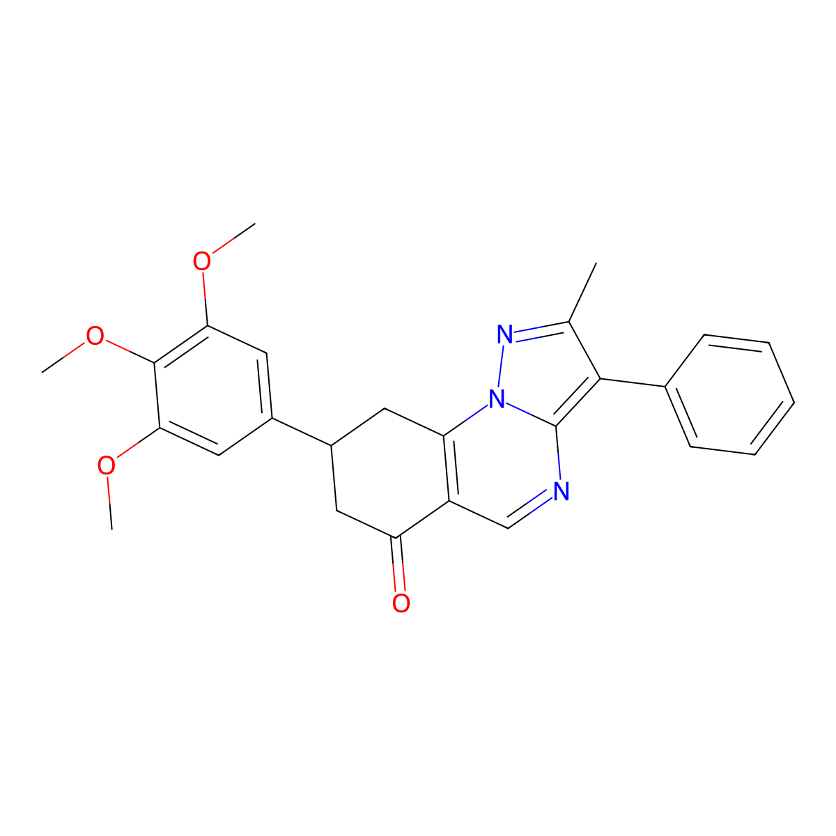 2-methyl-3-phenyl-8-(3,4,5-trimethoxyphenyl)-8,9-dihydropyrazolo[1,5-a]quinazolin-6(7H)-one molecular structure, CAS 774561-23-8