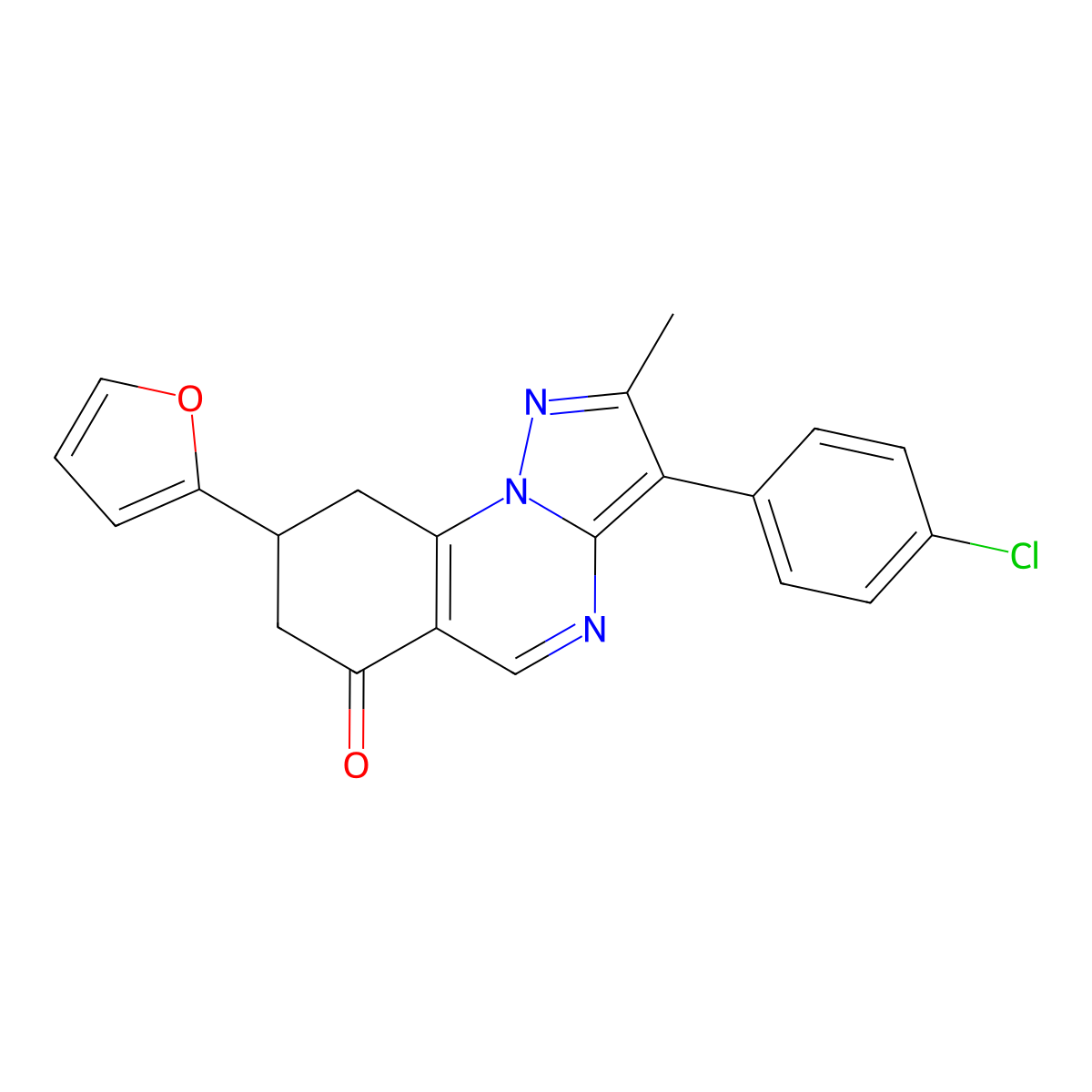 3-(4-chlorophenyl)-8-(2-furyl)-2-methyl-8,9-dihydropyrazolo[1,5-a]quinazolin-6(7H)-one molecular structure, CAS 774561-30-7