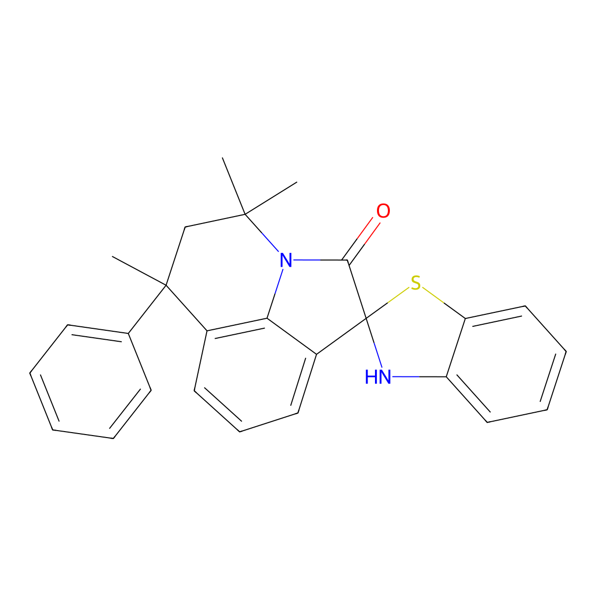 4',4',6'-trimethyl-6'-phenyl-5',6'-dihydro-3H,4'H-spiro[1,3-benzothiazole-2,1'-pyrrolo[3,2,1-ij]quinolin]-2'-one molecular structure, CAS 774561-53-4
