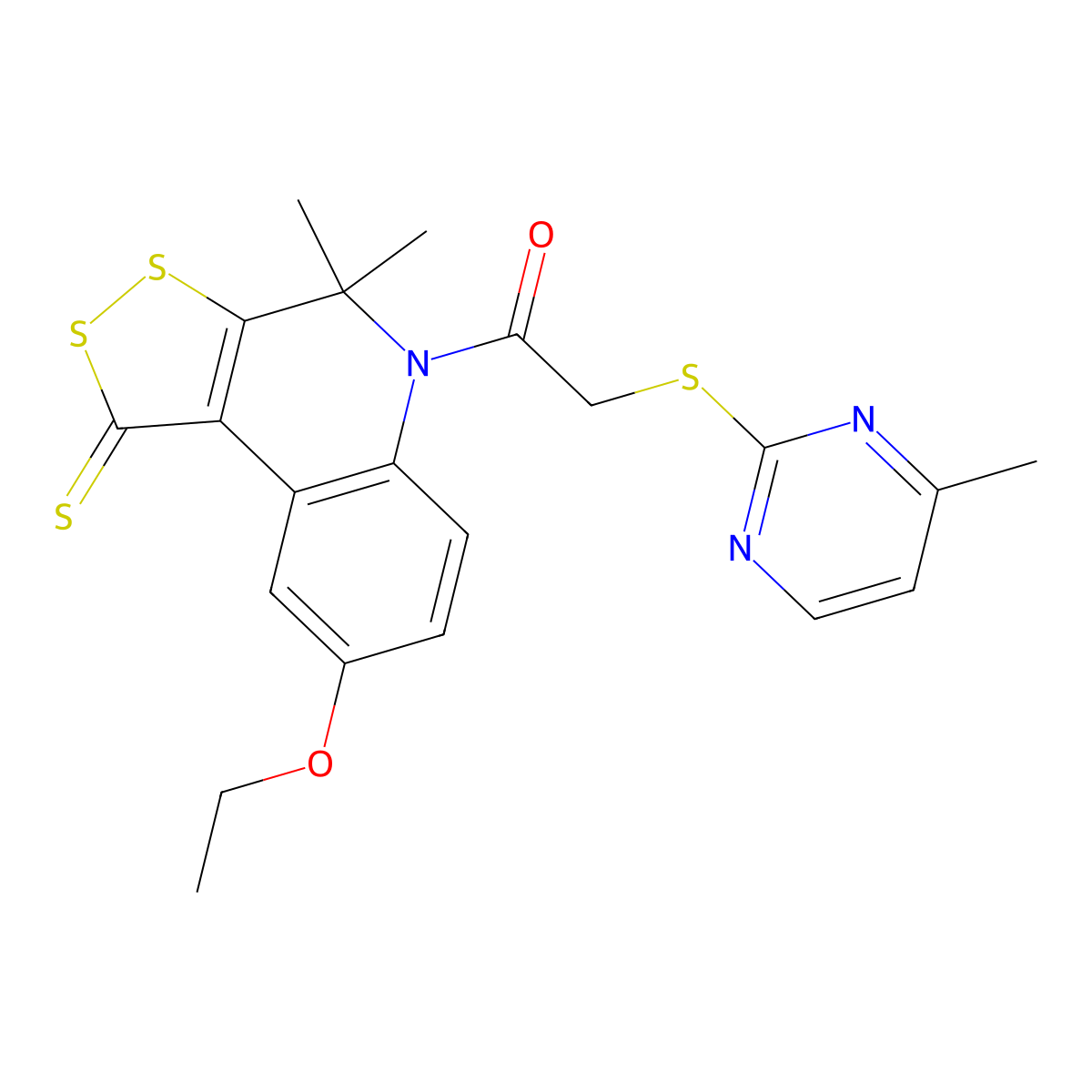 1-(8-ethoxy-4,4-dimethyl-1-thioxo-1,4-dihydro-5H-[1,2]dithiolo[3,4-c]quinolin-5-yl)-2-[(4-methylpyrimidin-2-yl)sulfanyl]ethanone molecular structure, CAS 774561-84-1