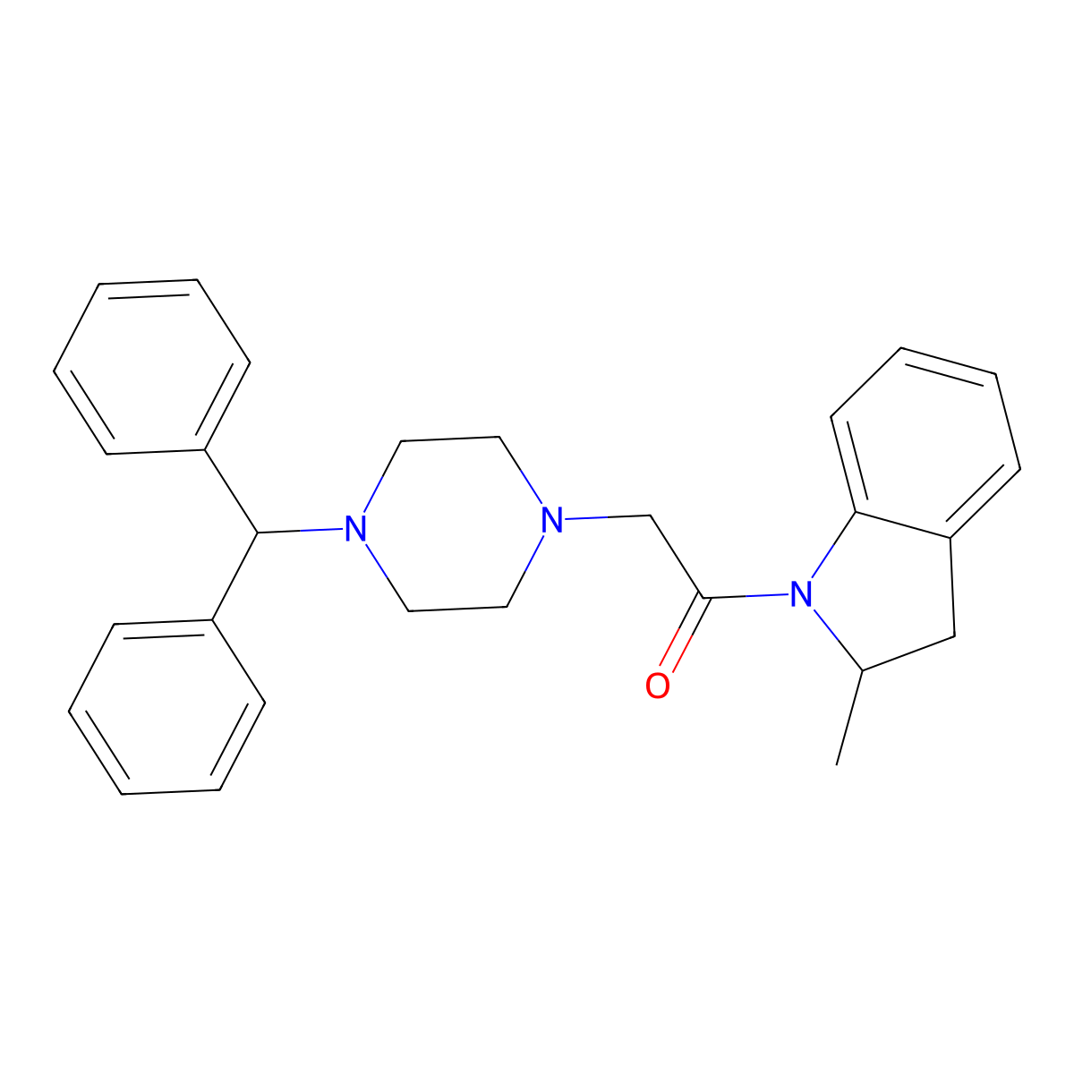 2-[4-(diphenylmethyl)piperazin-1-yl]-1-(2-methyl-2,3-dihydro-1H-indol-1-yl)ethanone molecular structure, CAS 774562-00-4