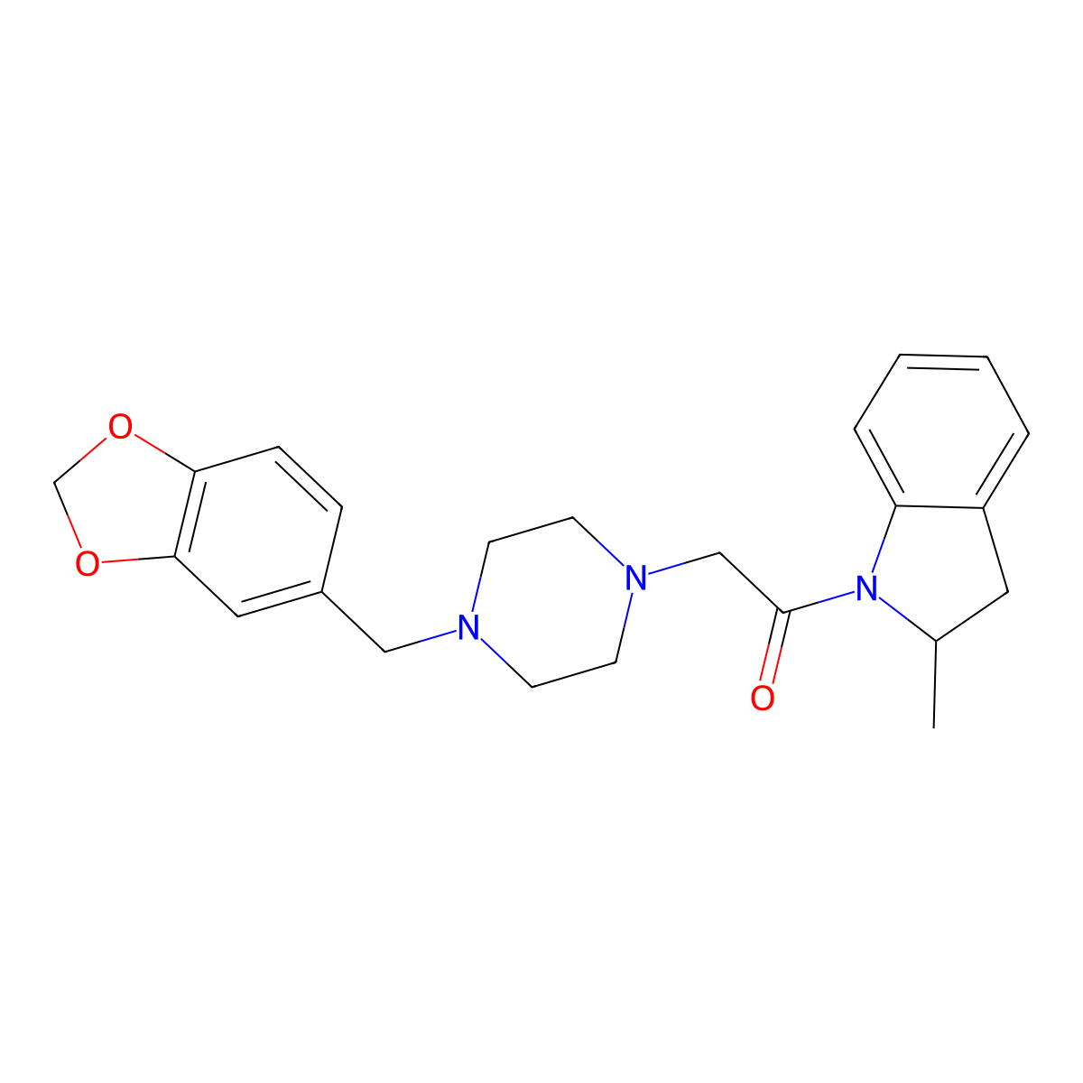 2-[4-(1,3-benzodioxol-5-ylmethyl)piperazin-1-yl]-1-(2-methyl-2,3-dihydro-1H-indol-1-yl)ethanone molecular structure, CAS 774562-02-6