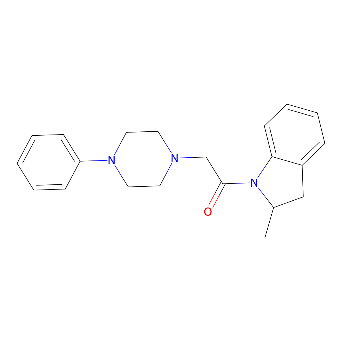 Ethanone, 1-(2-methyl-2,3-dihydroindol-1-yl)-2-(4-phenylpiperazin-1-yl)- molecular structure, CAS 774562-04-8