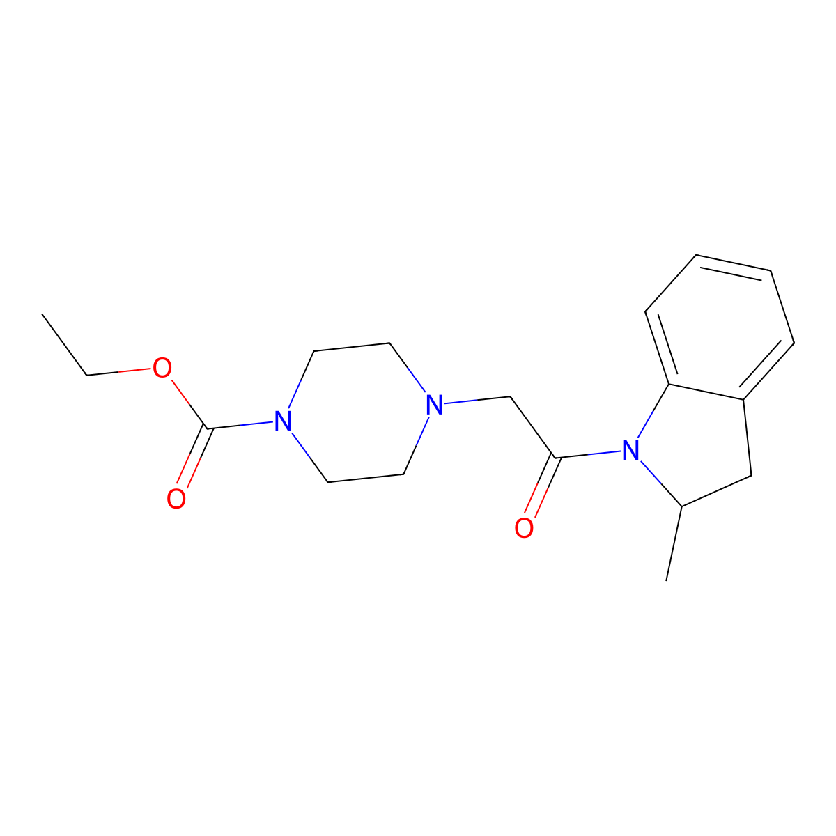 ethyl 4-[2-(2-methyl-2,3-dihydro-1H-indol-1-yl)-2-oxoethyl]piperazine-1-carboxylate molecular structure, CAS 774562-07-1