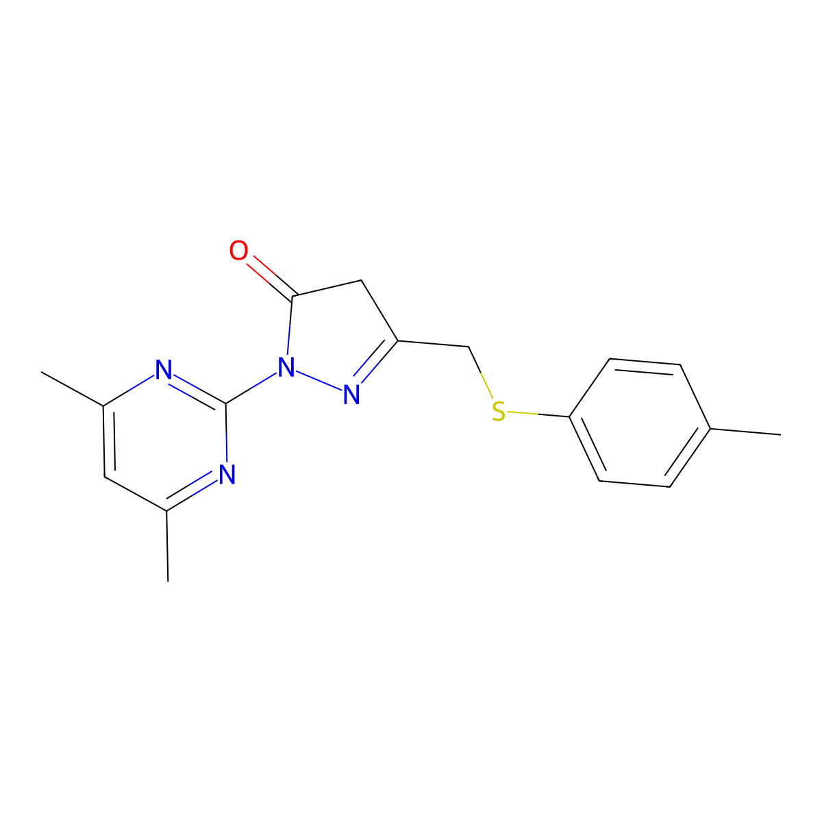2-(4,6-dimethylpyrimidin-2-yl)-5-{[(4-methylphenyl)sulfanyl]methyl}-2,4-dihydro-3H-pyrazol-3-one molecular structure, CAS 774562-29-7