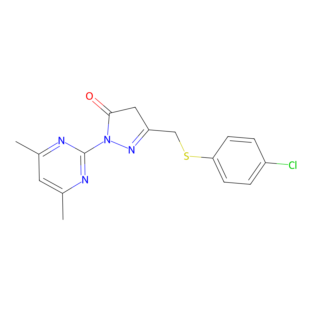 5-[(4-chlorophenyl)sulfanylmethyl]-2-(4,6-dimethylpyrimidin-2-yl)-4H-pyrazol-3-one molecular structure, CAS 774562-31-1