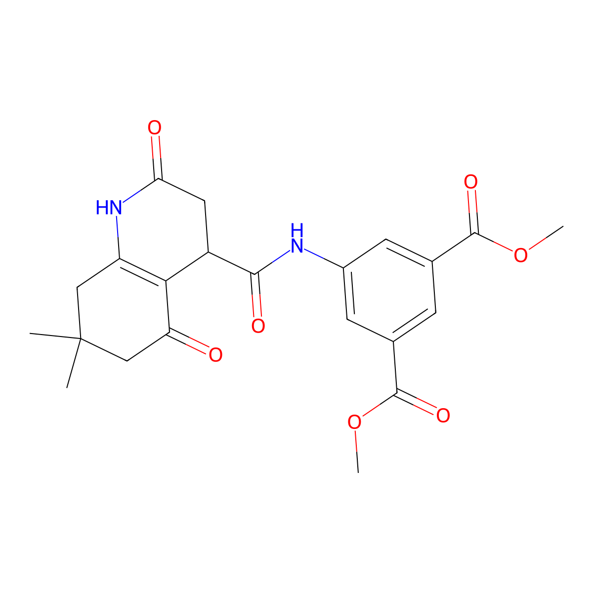 Dimethyl 5-{[(7,7-dimethyl-2,5-dioxo-1,2,3,4,5,6,7,8-octahydroquinolin-4-yl)carbonyl]amino}benzene-1,3-dicarboxylate molecular structure, CAS 774562-72-0