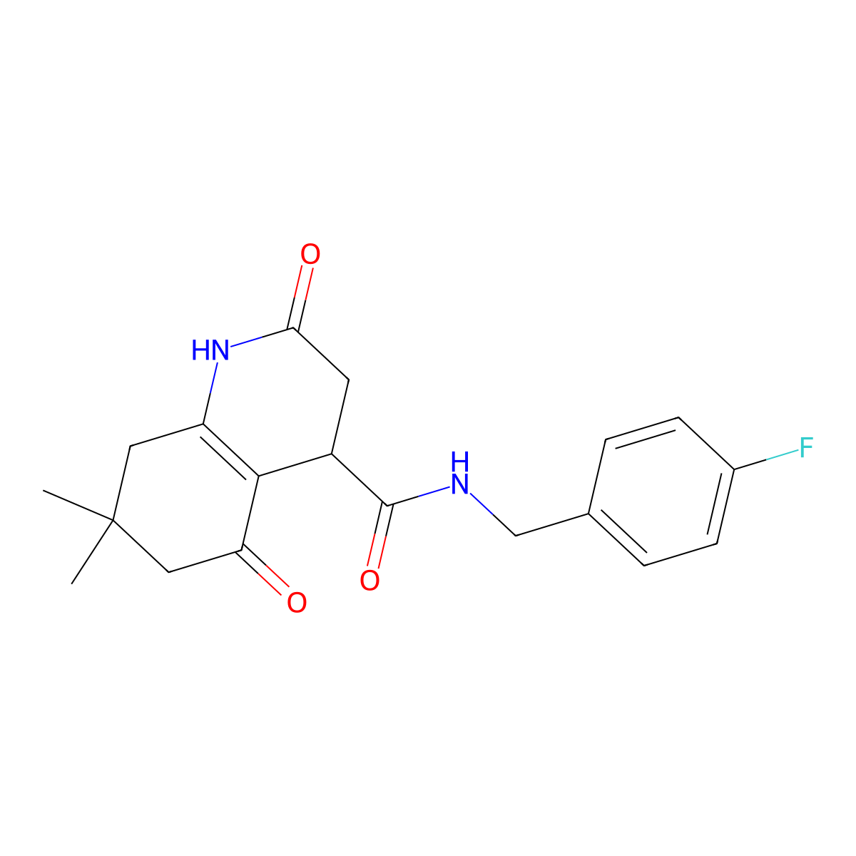 N-(4-fluorobenzyl)-7,7-dimethyl-2,5-dioxo-1,2,3,4,5,6,7,8-octahydroquinoline-4-carboxamide molecular structure, CAS 774562-75-3