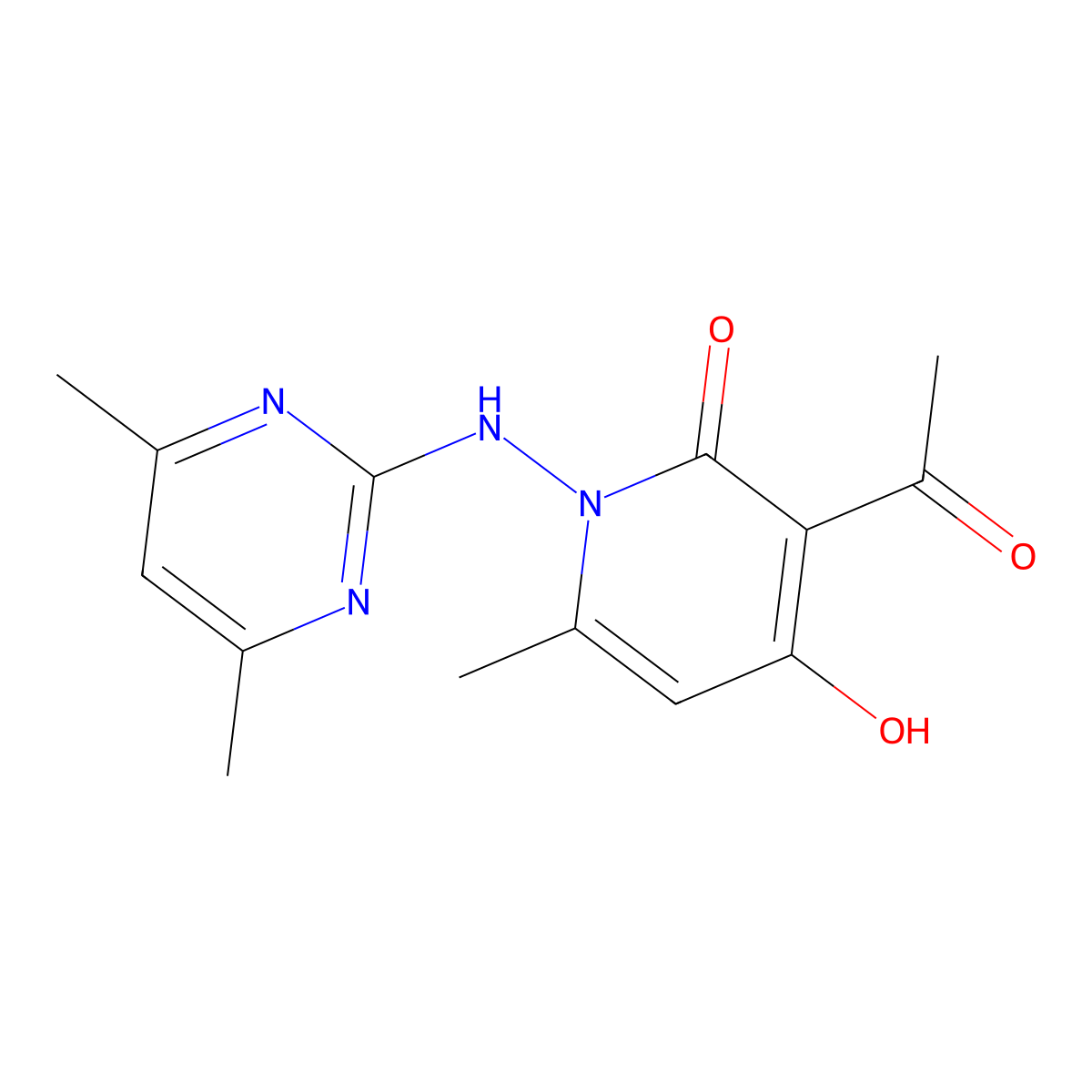 3-acetyl-1-[(4,6-dimethylpyrimidin-2-yl)amino]-4-hydroxy-6-methylpyridin-2(1H)-one molecular structure, CAS 774562-87-7