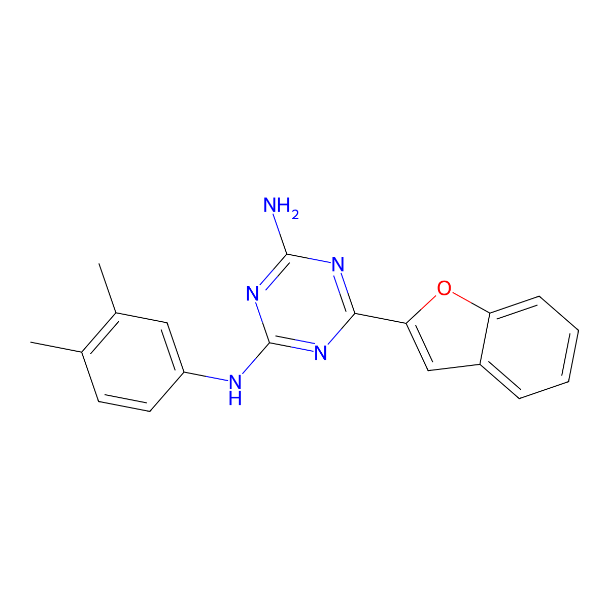 6-(1-benzofuran-2-yl)-N-(3,4-dimethylphenyl)-1,3,5-triazine-2,4-diamine molecular structure, CAS 774562-90-2
