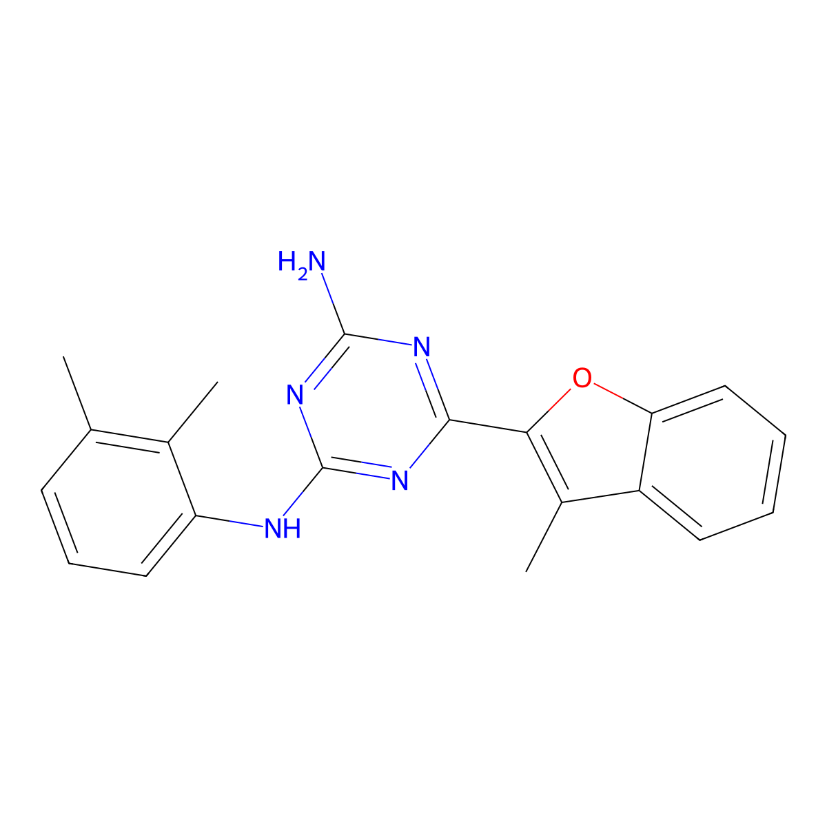 N-(2,3-dimethylphenyl)-6-(3-methyl-1-benzofuran-2-yl)-1,3,5-triazine-2,4-diamine molecular structure, CAS 774562-91-3