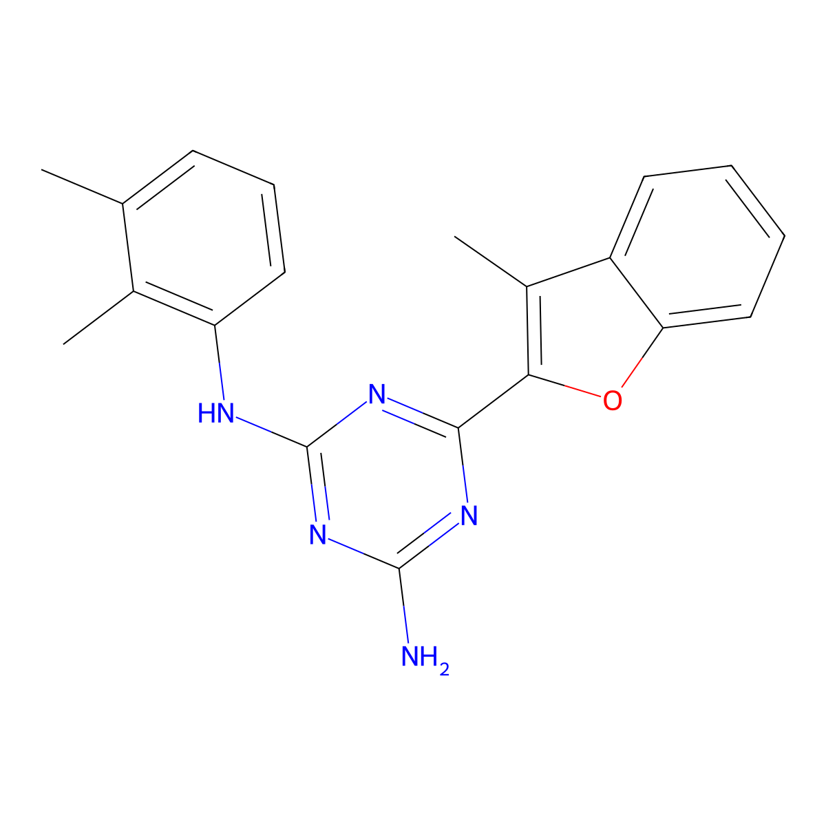 N-(2,3-dimethylphenyl)-6-(3-methyl-1-benzofuran-2-yl)-1,3,5-triazine-2,4-diamine molecular structure, CAS 774562-91-3