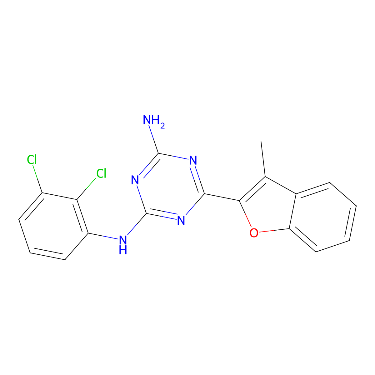 N-(2,3-dichlorophenyl)-6-(3-methyl-1-benzofuran-2-yl)-1,3,5-triazine-2,4-diamine molecular structure, CAS 774562-92-4