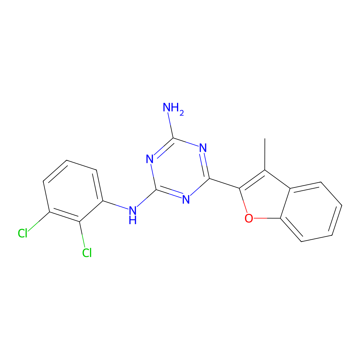 N-(2,3-dichlorophenyl)-6-(3-methyl-1-benzofuran-2-yl)-1,3,5-triazine-2,4-diamine molecular structure, CAS 774562-92-4