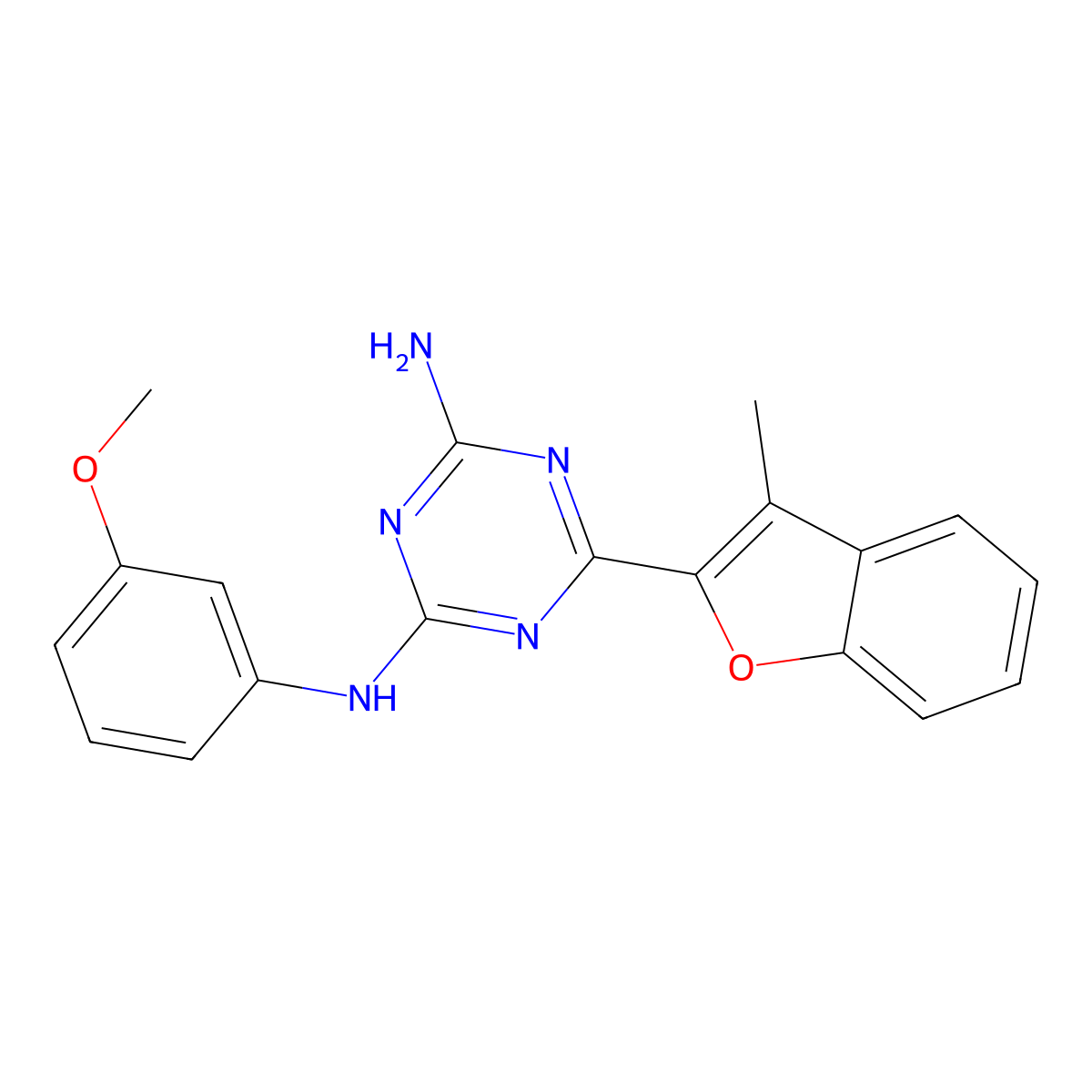 N-(3-Methoxy-phenyl)-6-(3-methyl-benzofuran-2-yl)-[1,3,5]triazine-2,4-diamine molecular structure, CAS 774562-93-5