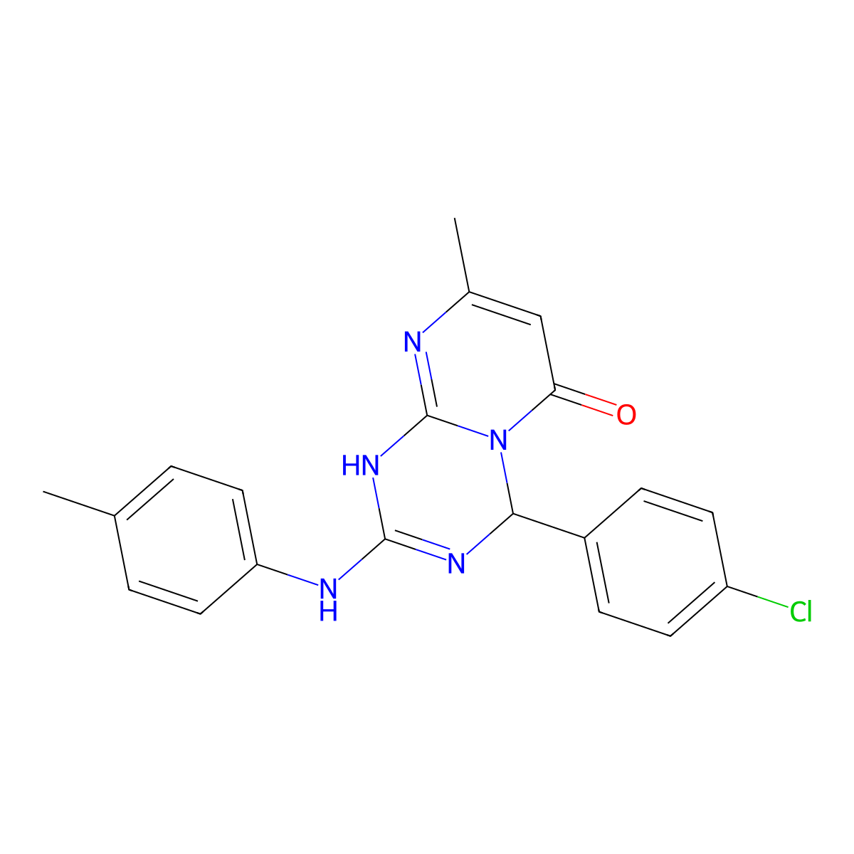 4-(4-chlorophenyl)-8-methyl-2-[(4-methylphenyl)amino]-1,4-dihydro-6H-pyrimido[1,2-a][1,3,5]triazin-6-one molecular structure, CAS 774563-01-8