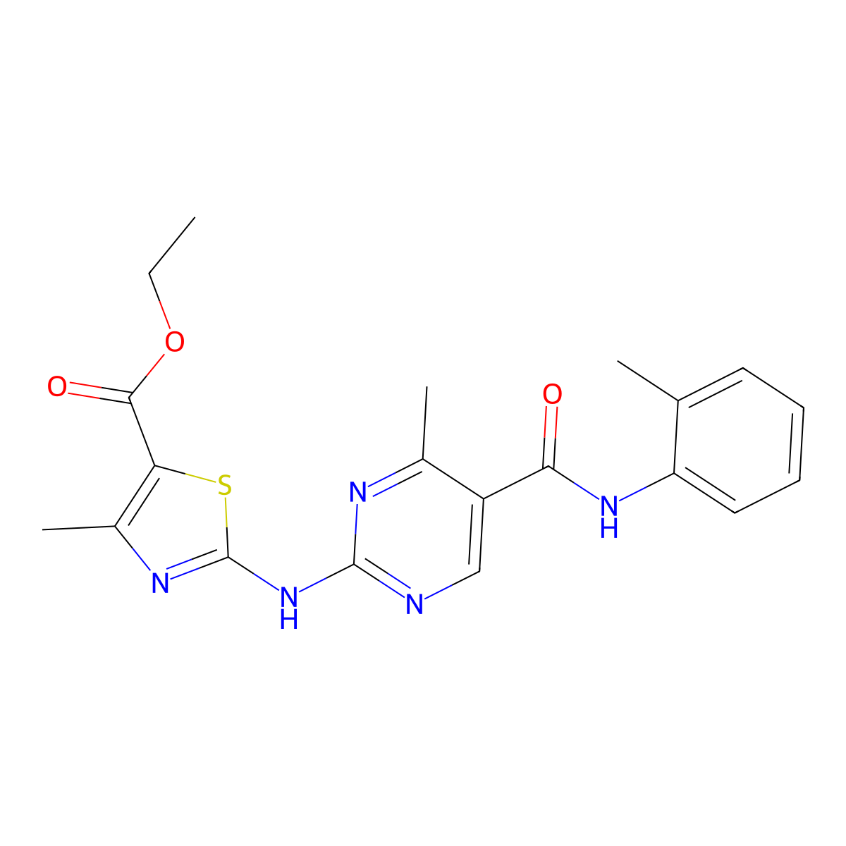 Ethyl 4-methyl-2-({4-methyl-5-[(2-methylphenyl)carbamoyl]pyrimidin-2-yl}amino)-1,3-thiazole-5-carboxylate molecular structure, CAS 774563-13-2