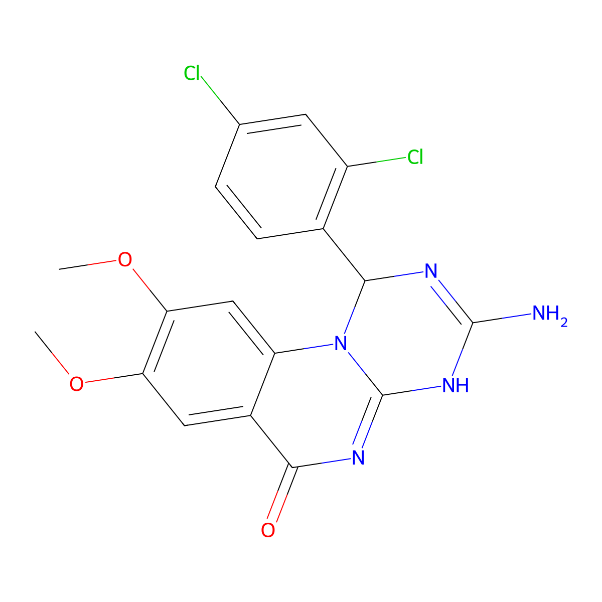 3-amino-1-(2,4-dichlorophenyl)-8,9-dimethoxy-1,4-dihydro-6H-[1,3,5]triazino[1,2-a]quinazolin-6-one molecular structure, CAS 774563-29-0