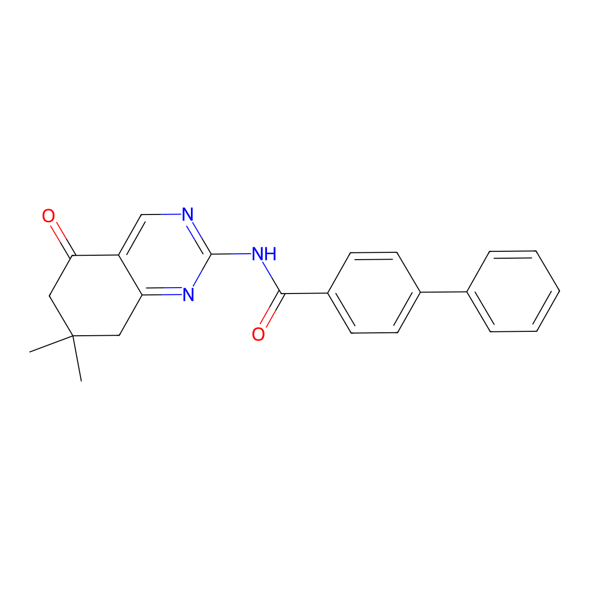 N-(7,7-dimethyl-5-oxo(6,7,8-trihydroquinazolin-2-yl))(4-phenylphenyl)carboxami de molecular structure, CAS 774563-53-0