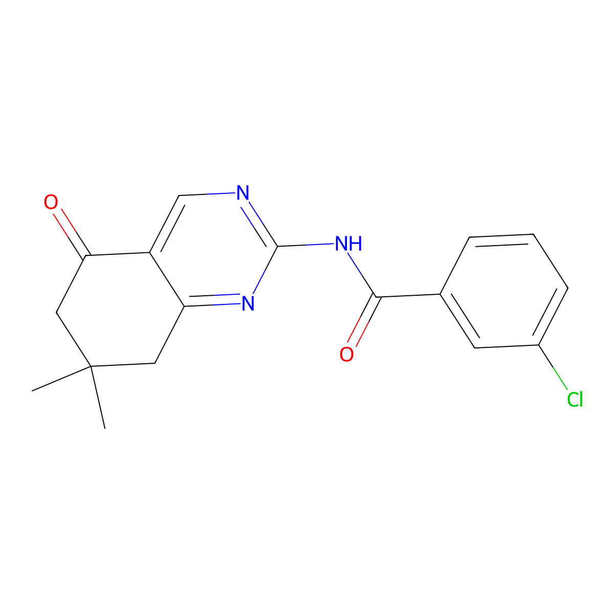 3-chloro-N-(7,7-dimethyl-5-oxo-5,6,7,8-tetrahydroquinazolin-2-yl)benzamide molecular structure, CAS 774563-56-3