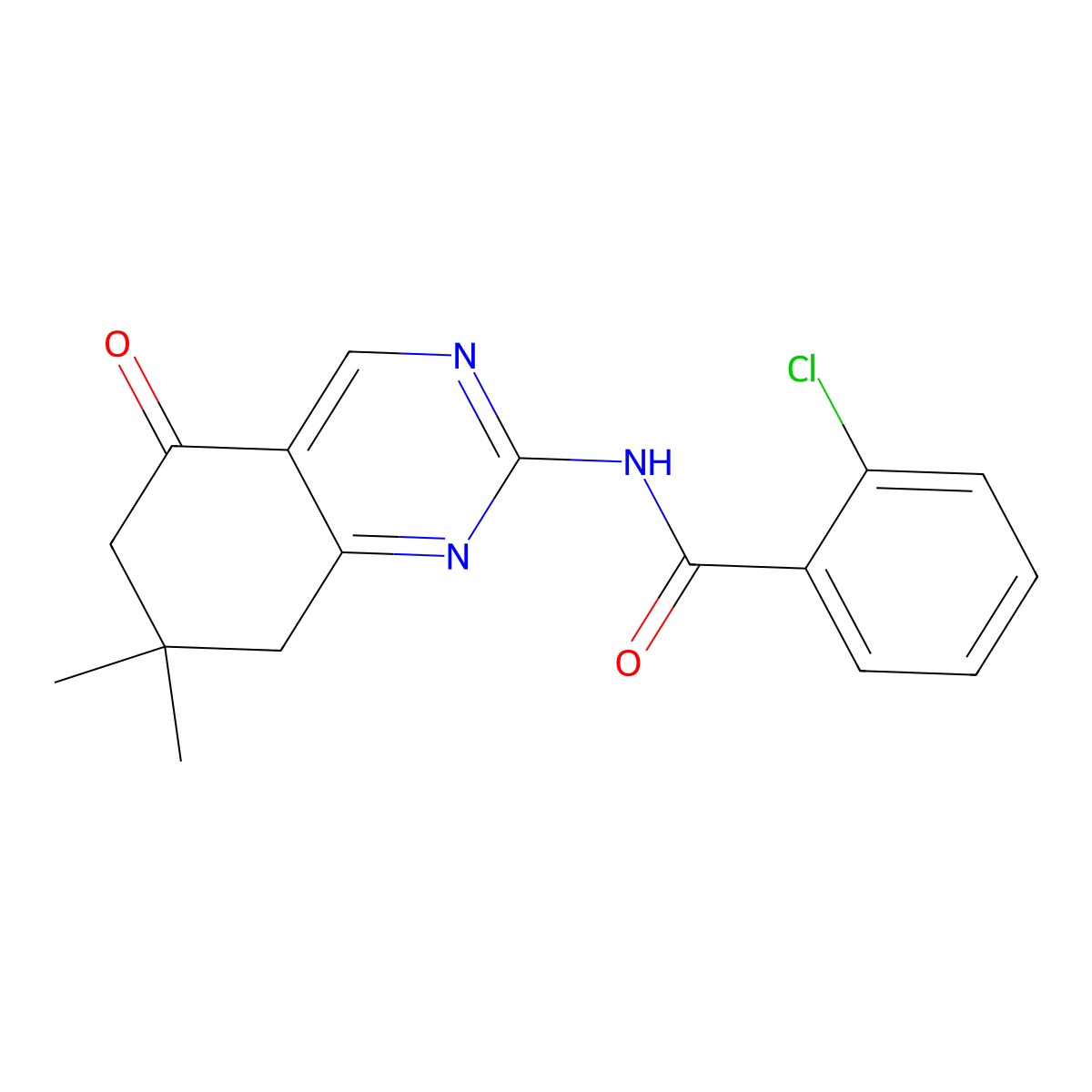 2-chloro-N-(7,7-dimethyl-5-oxo-5,6,7,8-tetrahydroquinazolin-2-yl)benzamide molecular structure, CAS 774563-58-5
