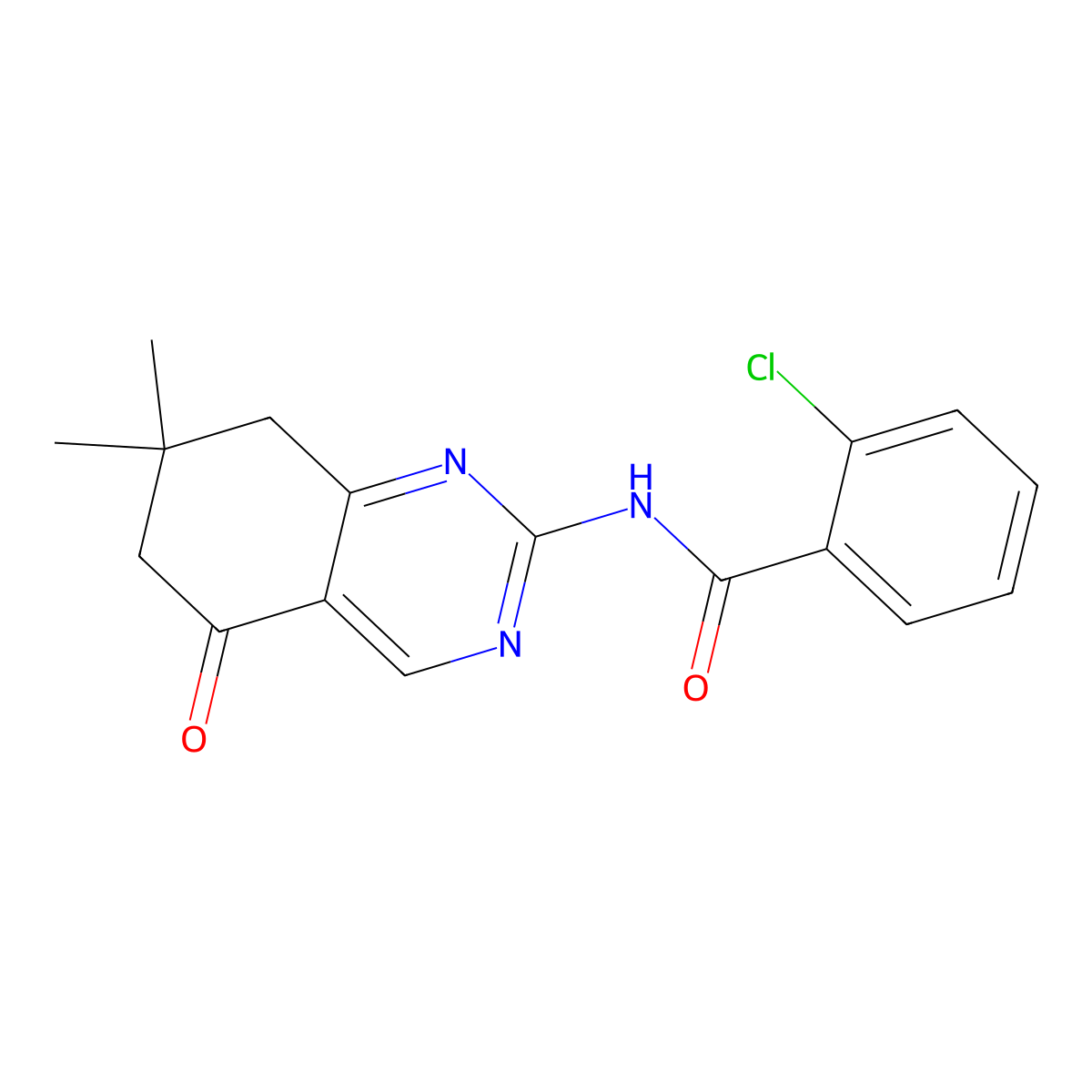 2-chloro-N-(7,7-dimethyl-5-oxo-5,6,7,8-tetrahydroquinazolin-2-yl)benzamide molecular structure, CAS 774563-58-5