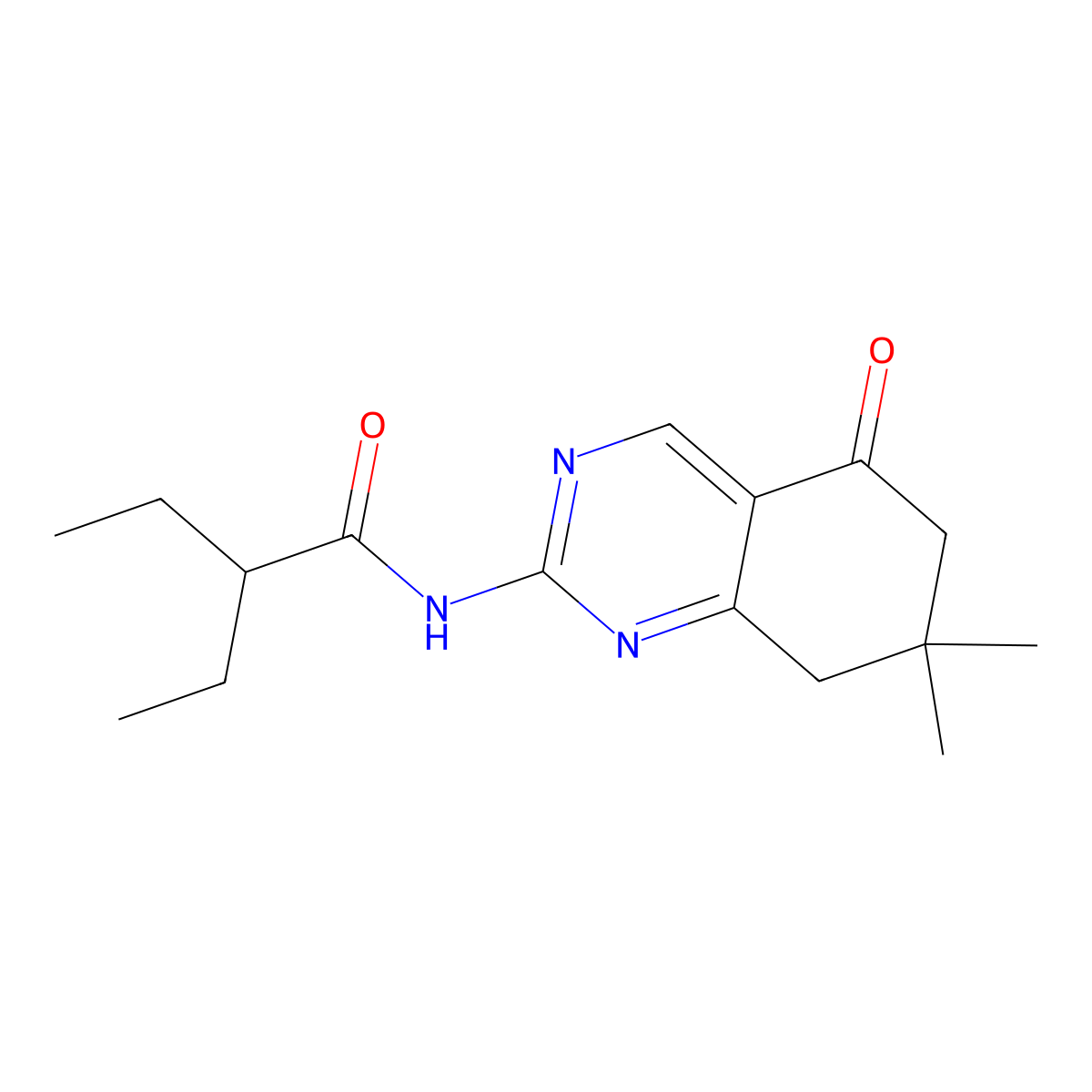 N-(7,7-dimethyl-5-oxo-5,6,7,8-tetrahydroquinazolin-2-yl)-2-ethylbutanamide molecular structure, CAS 774563-65-4