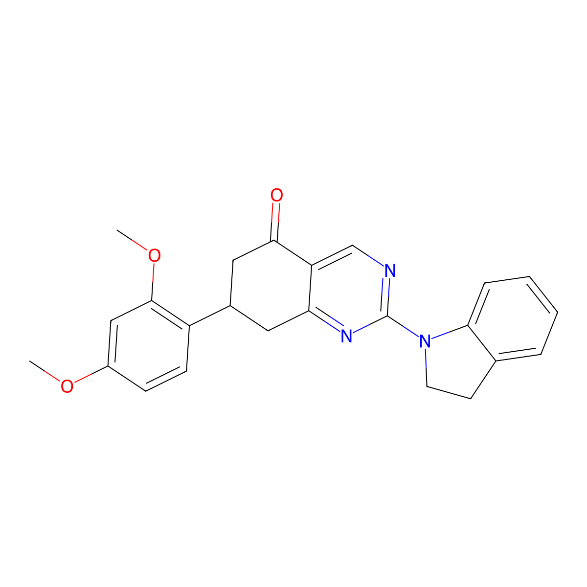 2-(2,3-dihydro-1H-indol-1-yl)-7-(2,4-dimethoxyphenyl)-7,8-dihydroquinazolin-5(6H)-one molecular structure, CAS 774563-68-7