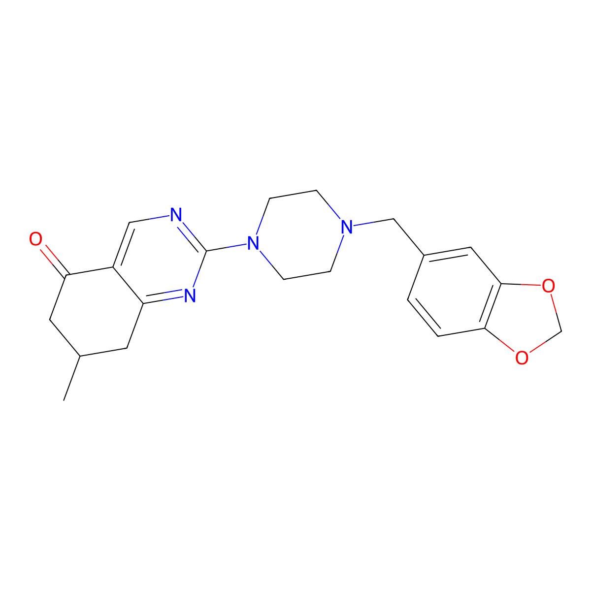 2-[4-(1,3-benzodioxol-5-ylmethyl)piperazin-1-yl]-7-methyl-7,8-dihydroquinazolin-5(6H)-one molecular structure, CAS 774563-72-3