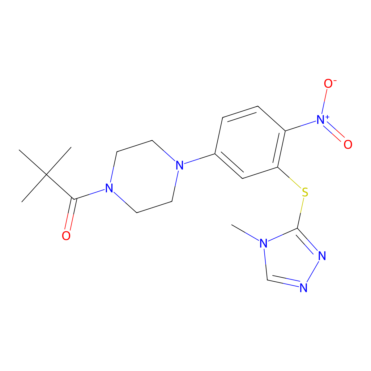 2,2-Dimethyl-1-[4-[3-[(4-methyl-1,2,4-triazol-3-yl)sulfanyl]-4-nitrophenyl]piperazin-1-yl]propan-1-one molecular structure, CAS 774563-82-5