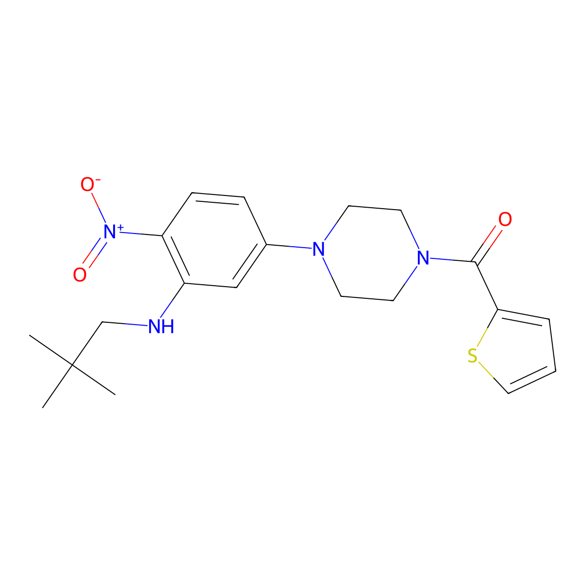 [4-[3-(2,2-Dimethylpropylamino)-4-nitrophenyl]piperazin-1-yl]-thiophen-2-ylmethanone molecular structure, CAS 774564-02-2