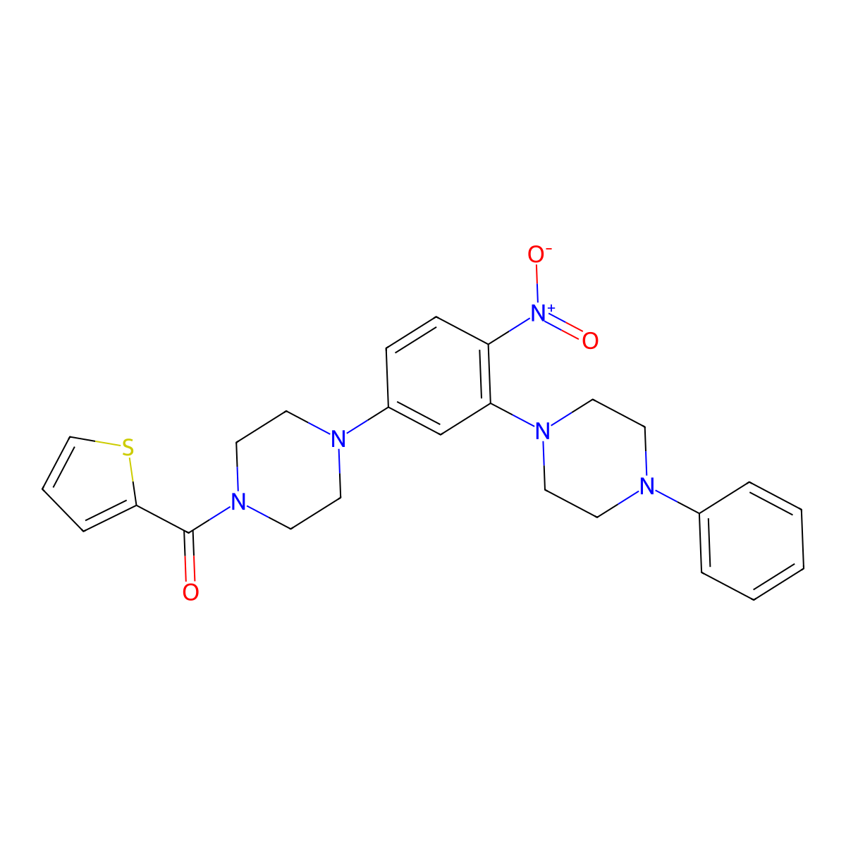 [4-[4-Nitro-3-(4-phenylpiperazin-1-yl)phenyl]piperazin-1-yl]-thiophen-2-ylmethanone molecular structure, CAS 774564-20-4