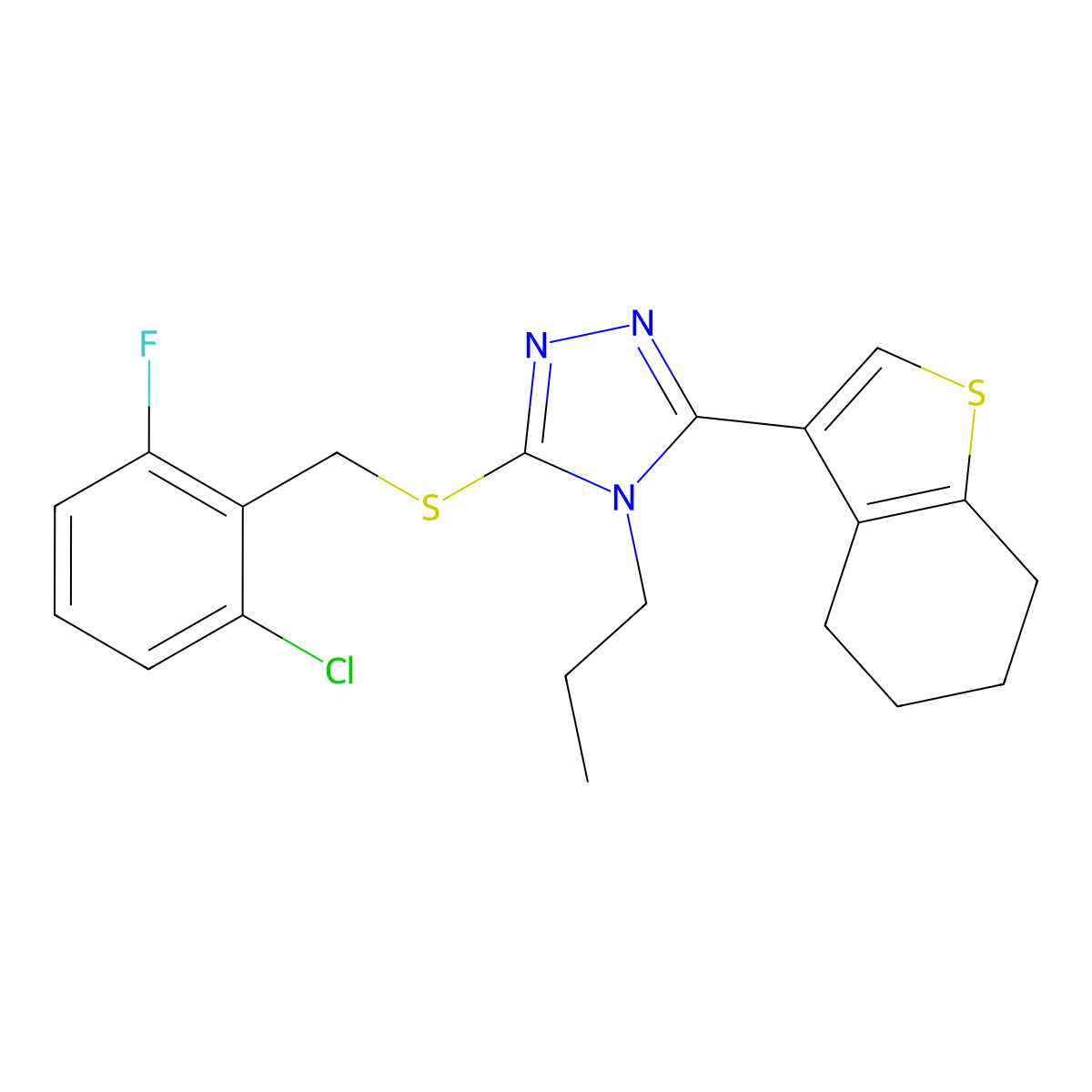 3-[(6-Chloro-2-fluorophenyl)methylthio]-4-propyl-5-(4,5,6,7-tetrahydrobenzo[b] thiophen-3-yl)-1,2,4-triazole molecular structure, CAS 774564-28-2