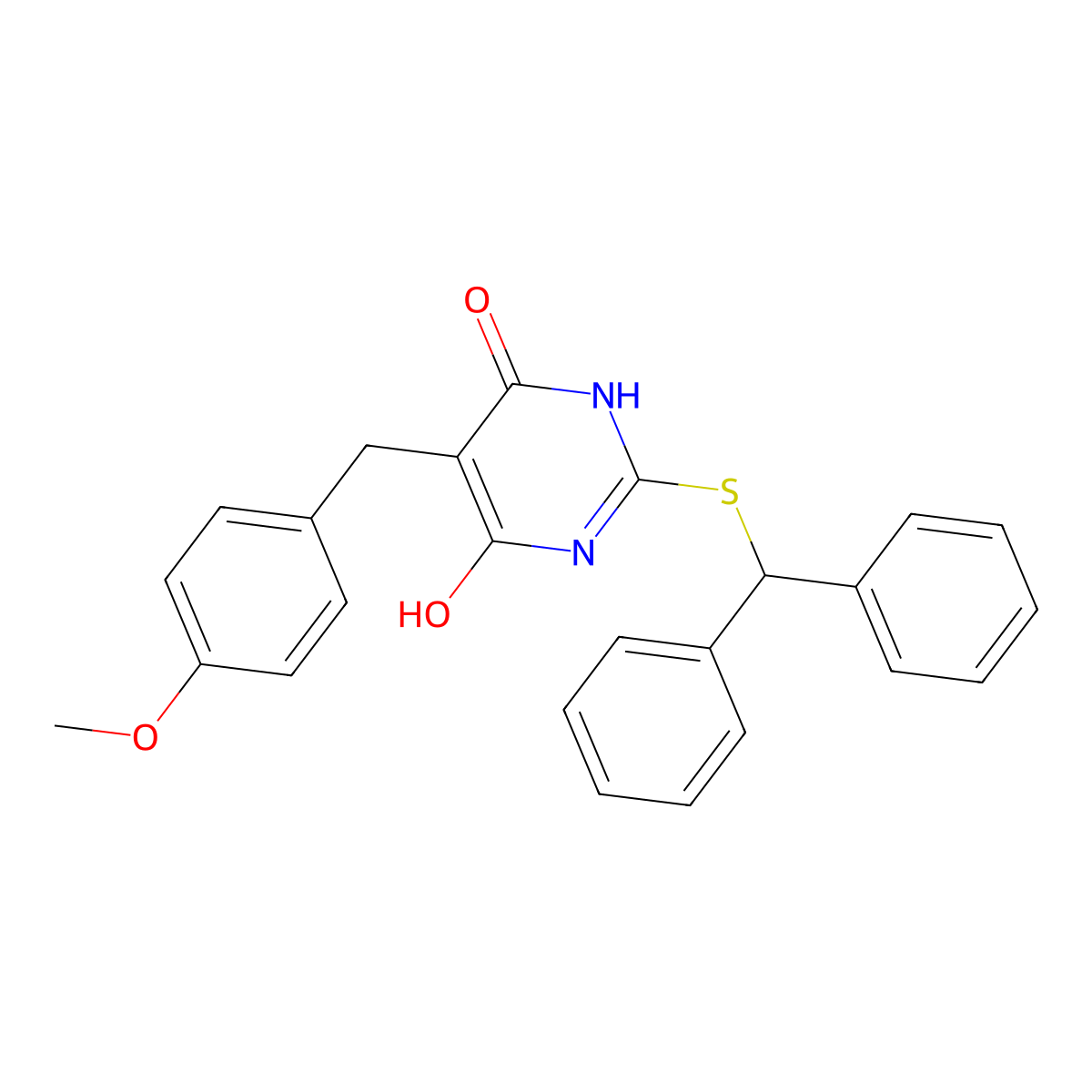 2-(benzhydrylsulfanyl)-6-hydroxy-5-(4-methoxybenzyl)-4(3H)-pyrimidinone molecular structure, CAS 774564-66-8