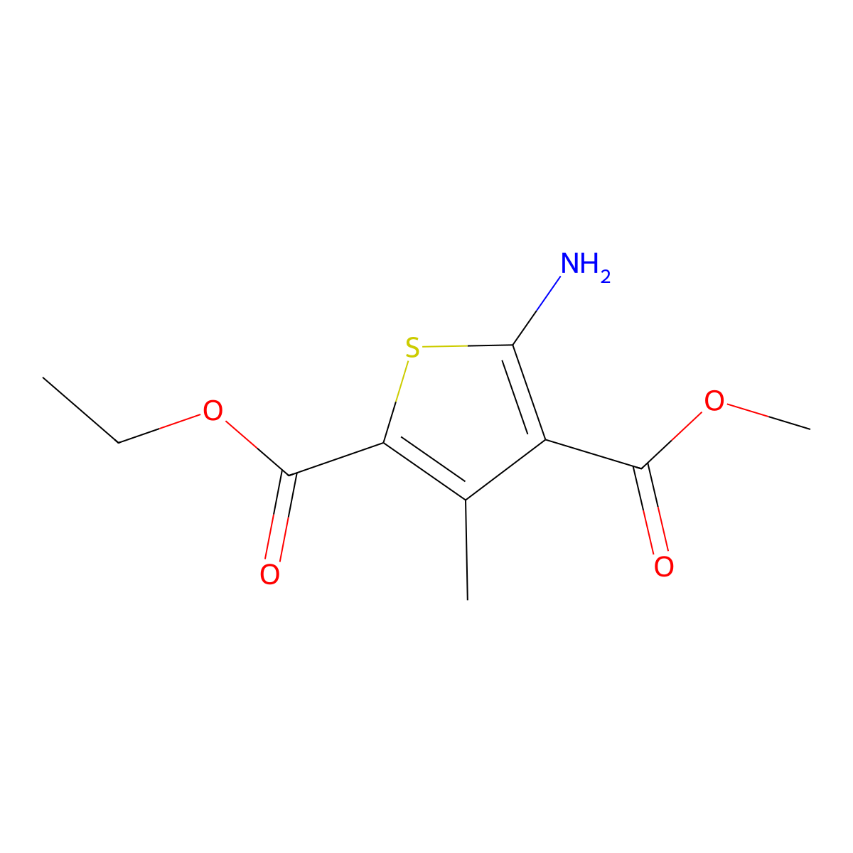 2-Ethyl 4-methyl 5-amino-3-methylthiophene-2,4-dicarboxylate molecular structure, CAS 77457-04-6
