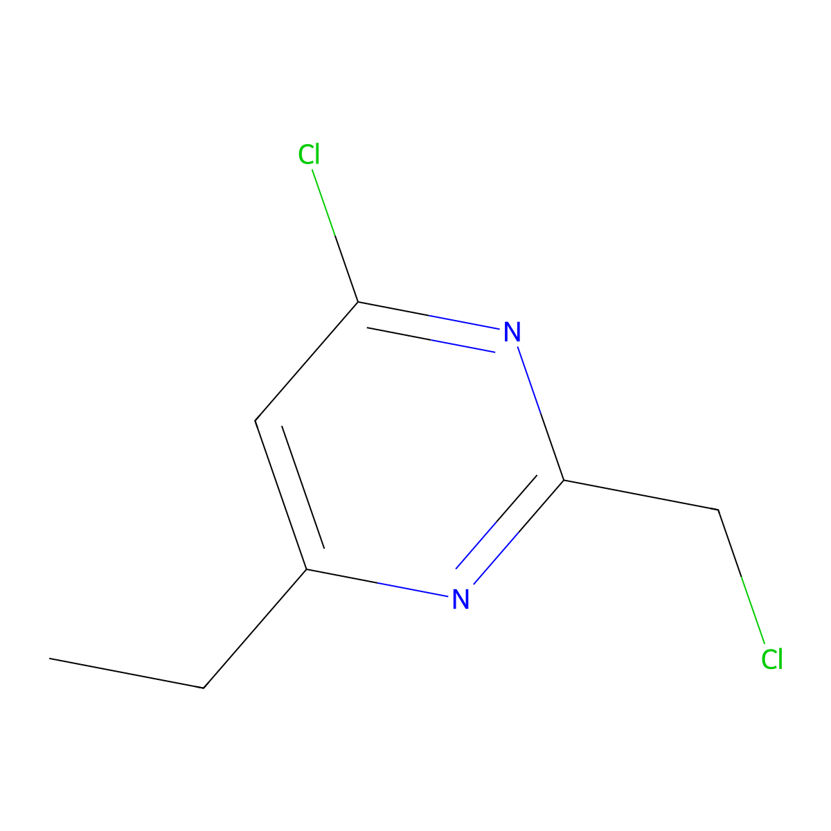 4-Chloro-2-(chloromethyl)-6-ethylpyrimidine molecular structure, CAS 77457-72-8