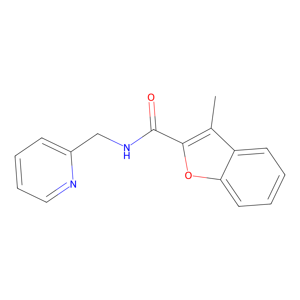 3-methyl-N-(pyridin-2-ylmethyl)-1-benzofuran-2-carboxamide molecular structure, CAS 774574-85-5