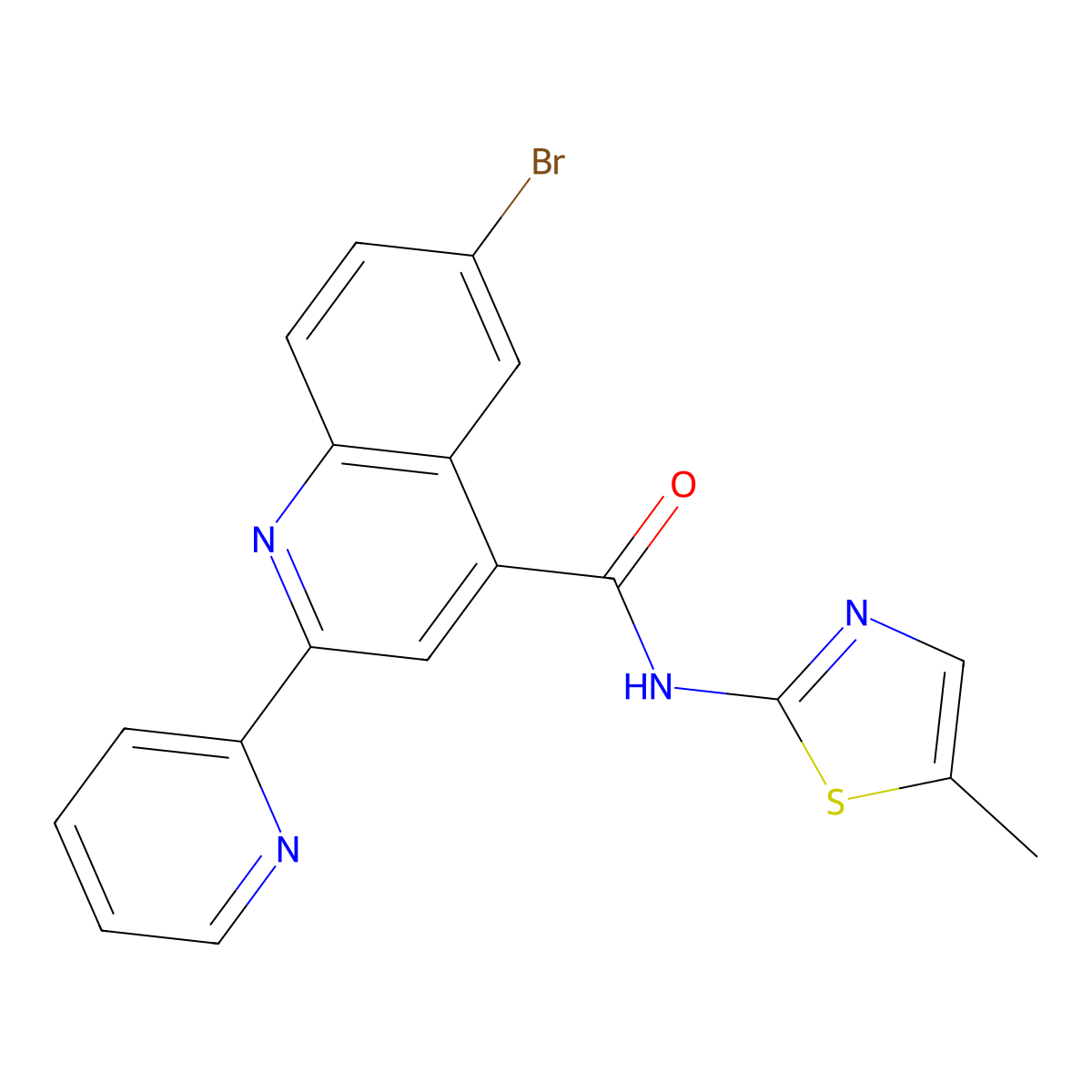 6-bromo-N-(5-methyl-1,3-thiazol-2-yl)-2-(pyridin-2-yl)quinoline-4-carboxamide molecular structure, CAS 774574-92-4