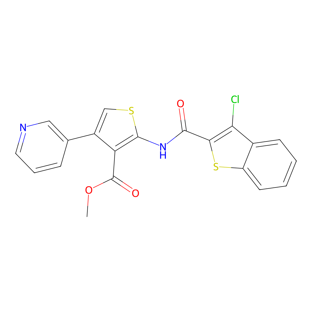 Methyl 2-{[(3-chloro-1-benzothiophen-2-yl)carbonyl]amino}-4-(pyridin-3-yl)thiophene-3-carboxylate molecular structure, CAS 774575-03-0