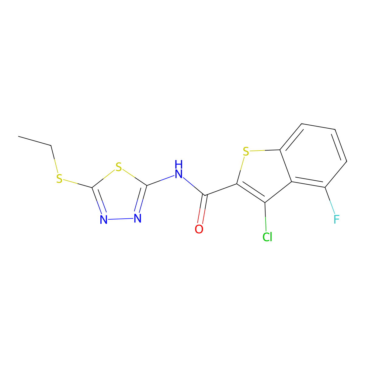 3-chloro-N-(5-ethylsulfanyl-1,3,4-thiadiazol-2-yl)-4-fluoro-1-benzothiophene-2-carboxamide molecular structure, CAS 774575-10-9