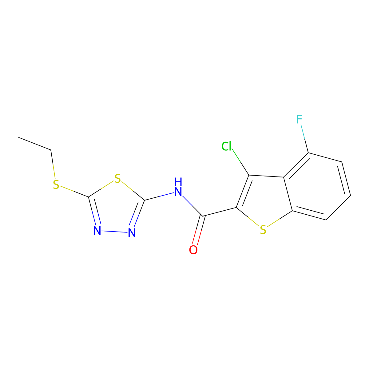 3-chloro-N-(5-ethylsulfanyl-1,3,4-thiadiazol-2-yl)-4-fluoro-1-benzothiophene-2-carboxamide molecular structure, CAS 774575-10-9