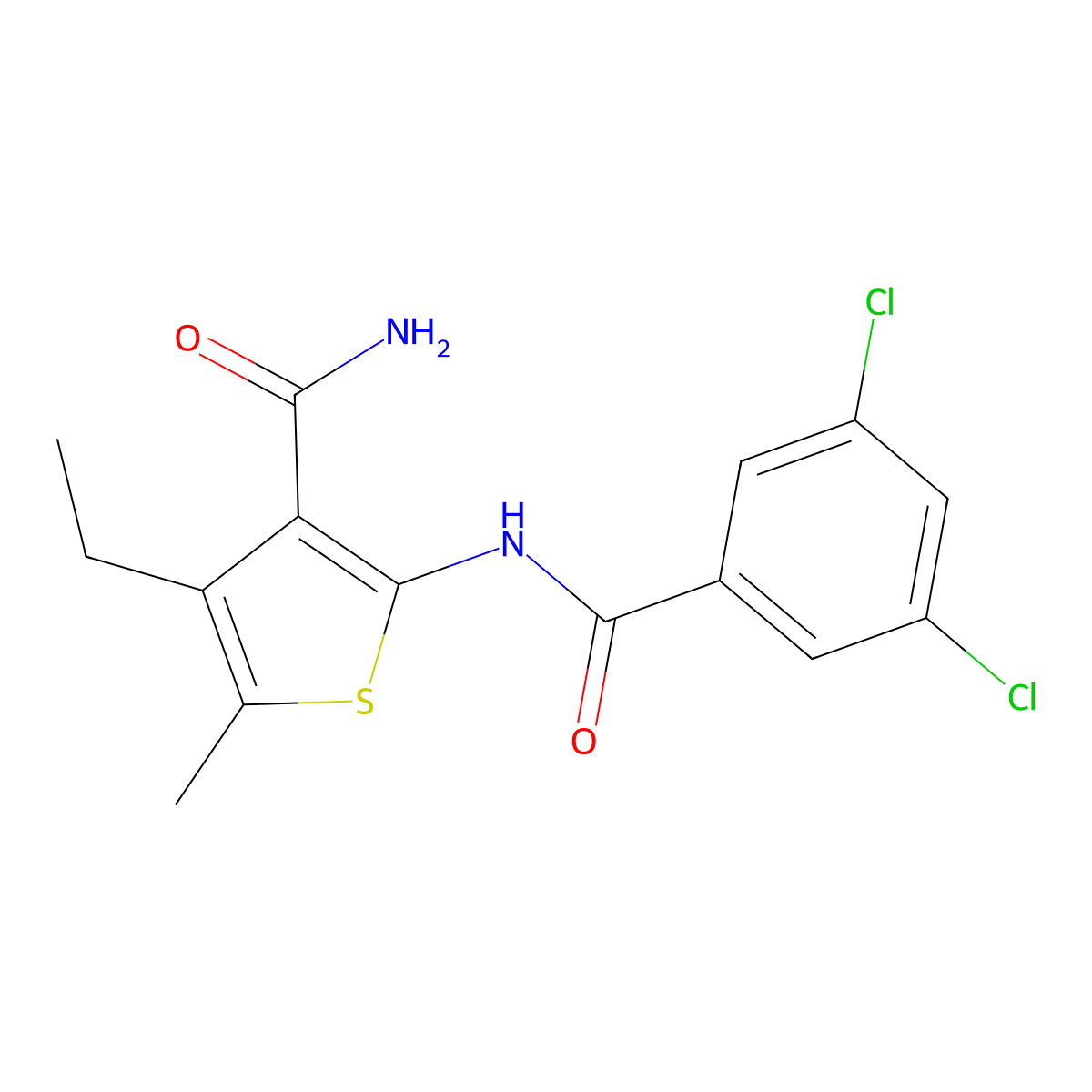 2-[(3,5-Dichlorobenzoyl)amino]-4-ethyl-5-methylthiophene-3-carboxamide molecular structure, CAS 774575-16-5